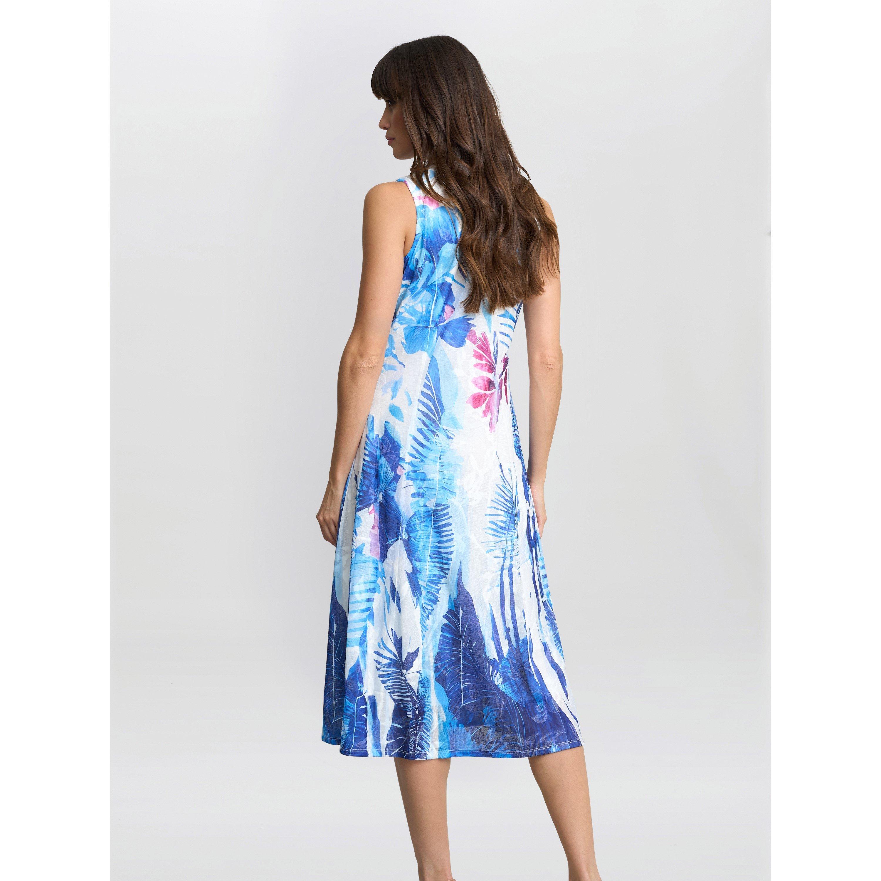 Blue - Gina Bacconi - Women's Camila Blue Floral A-Line Dress - 2