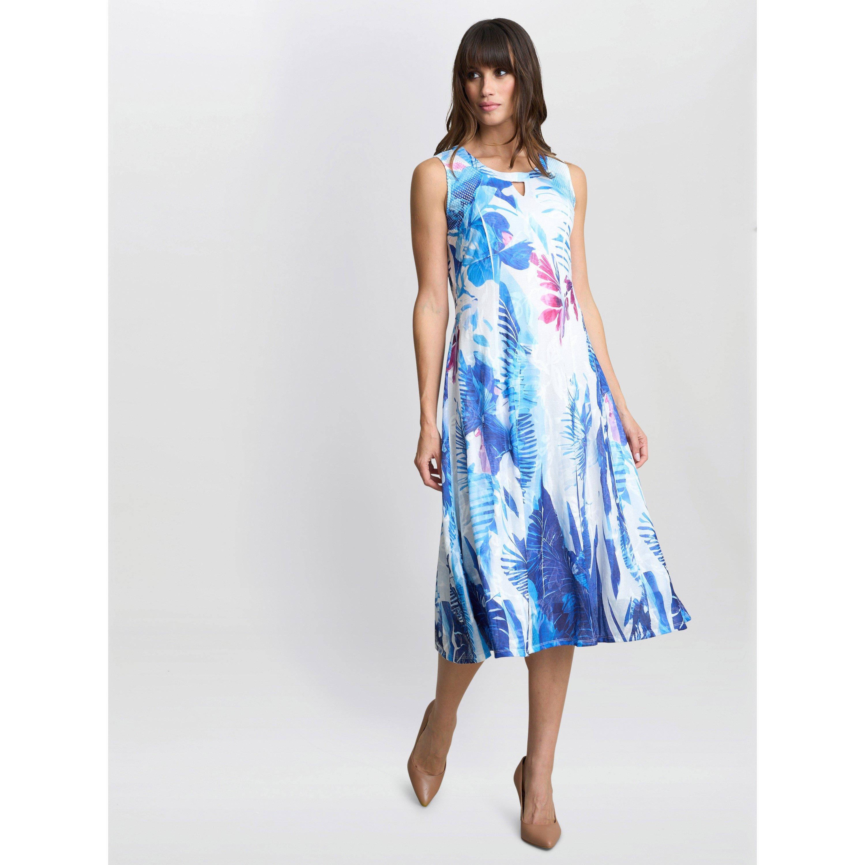 Blue - Gina Bacconi - Women's Camila Blue Floral A-Line Dress - 3