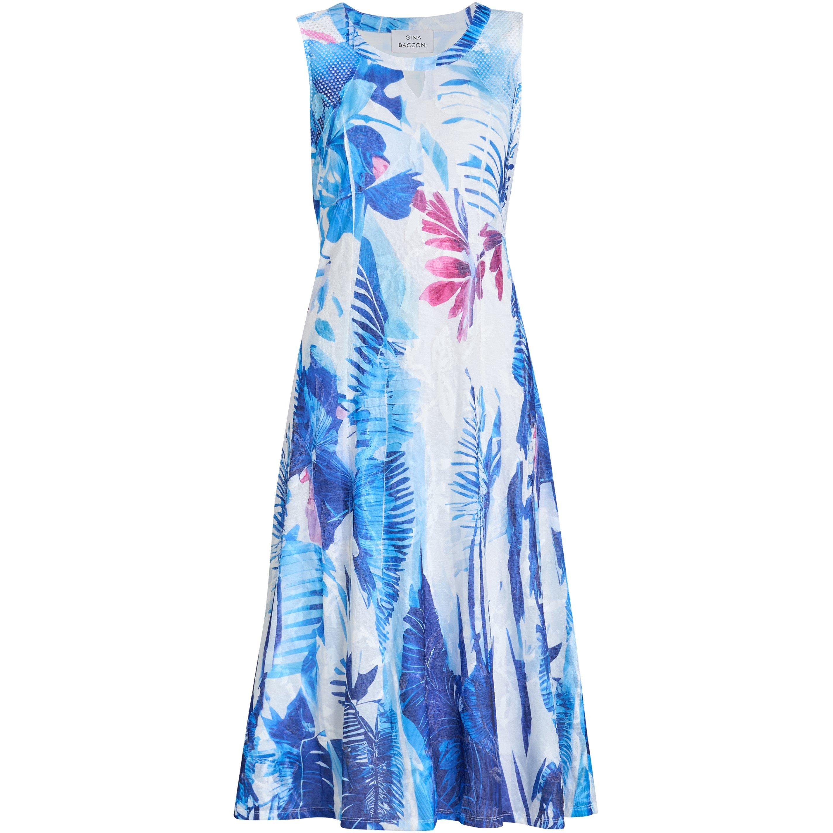 Blue - Gina Bacconi - Women's Camila Blue Floral A-Line Dress - 4