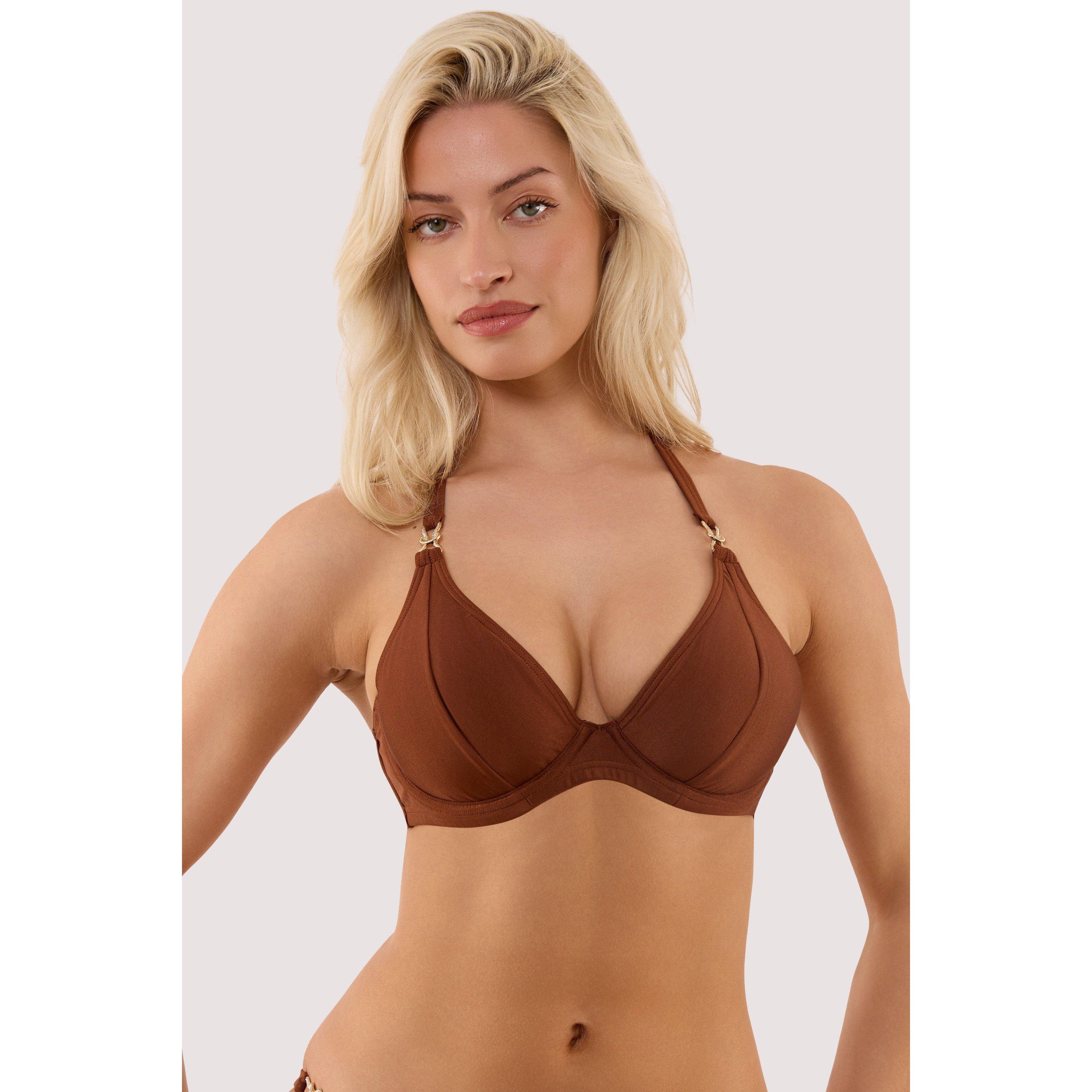 Brown - Wolf and Whistle - Tamzin Chocolate Brown Underwired Bikini Top With - 1
