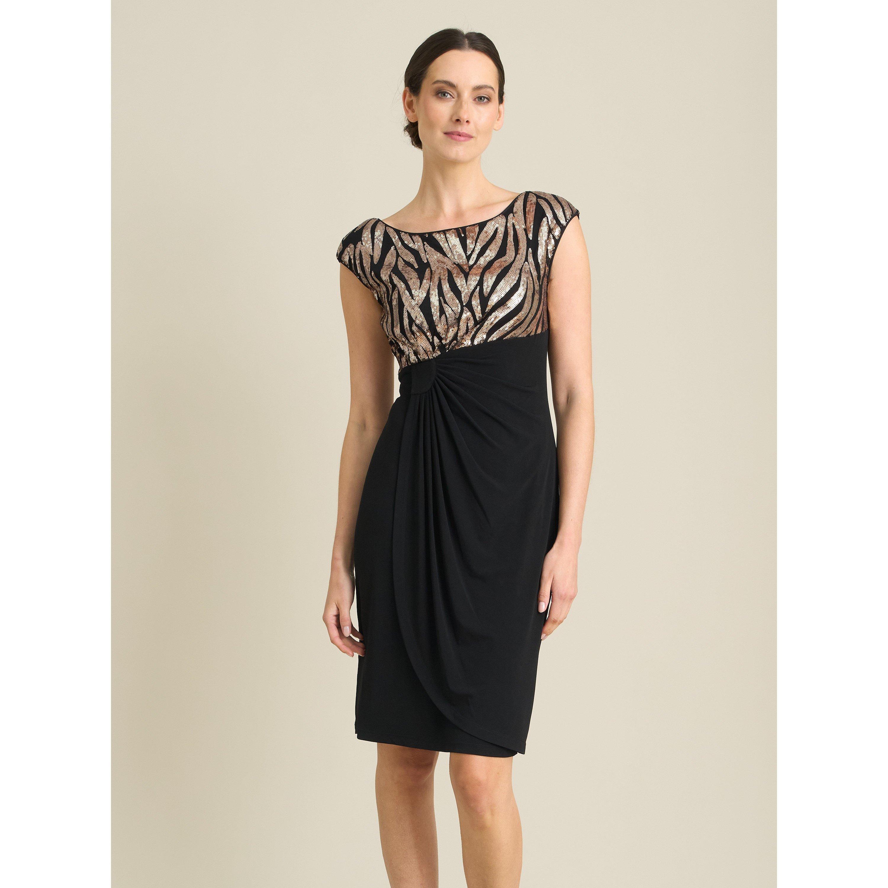 Black / Gold - Gina Bacconi - Jaden Animal Print Ruched Dress - 1
