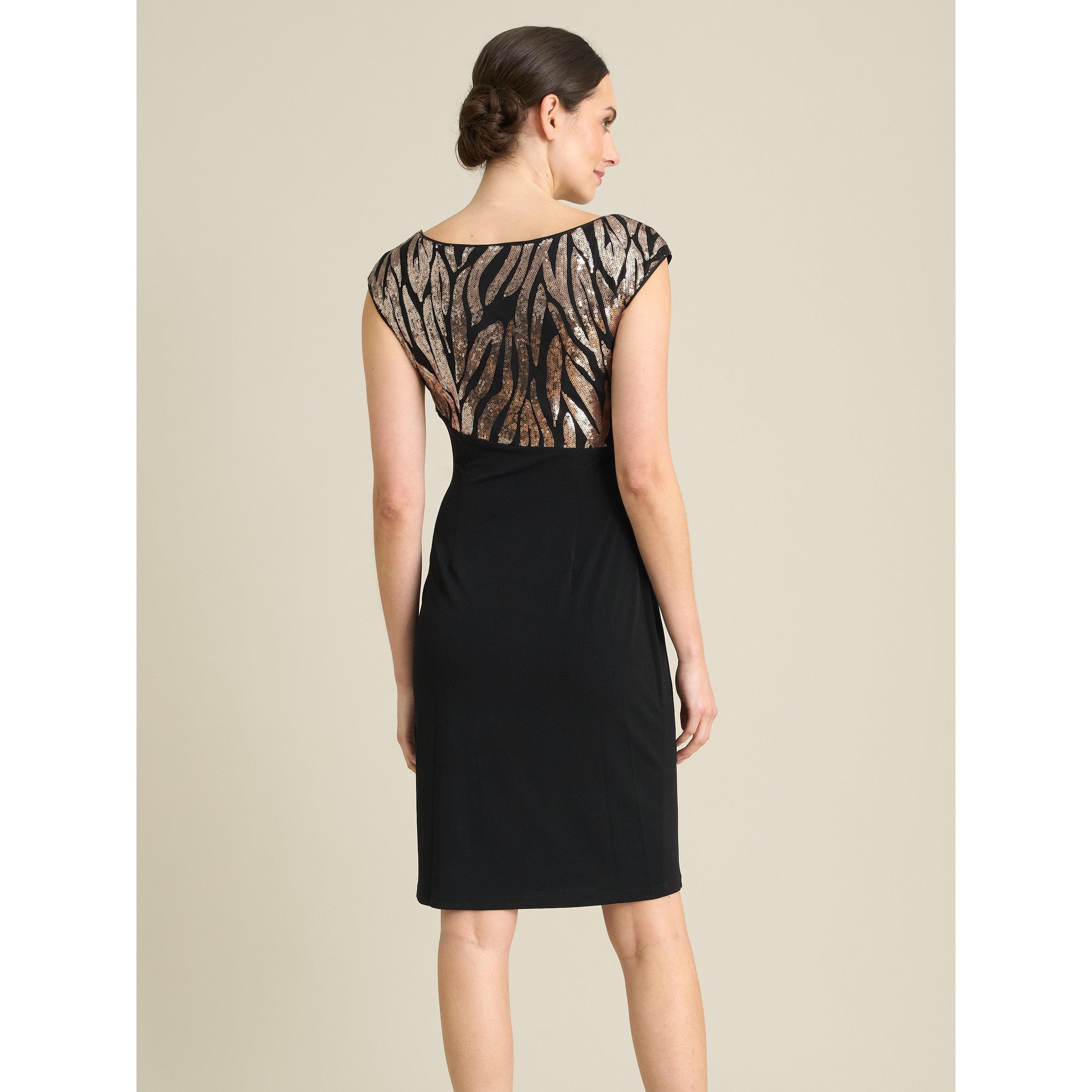 Black / Gold - Gina Bacconi - Jaden Animal Print Ruched Dress - 2