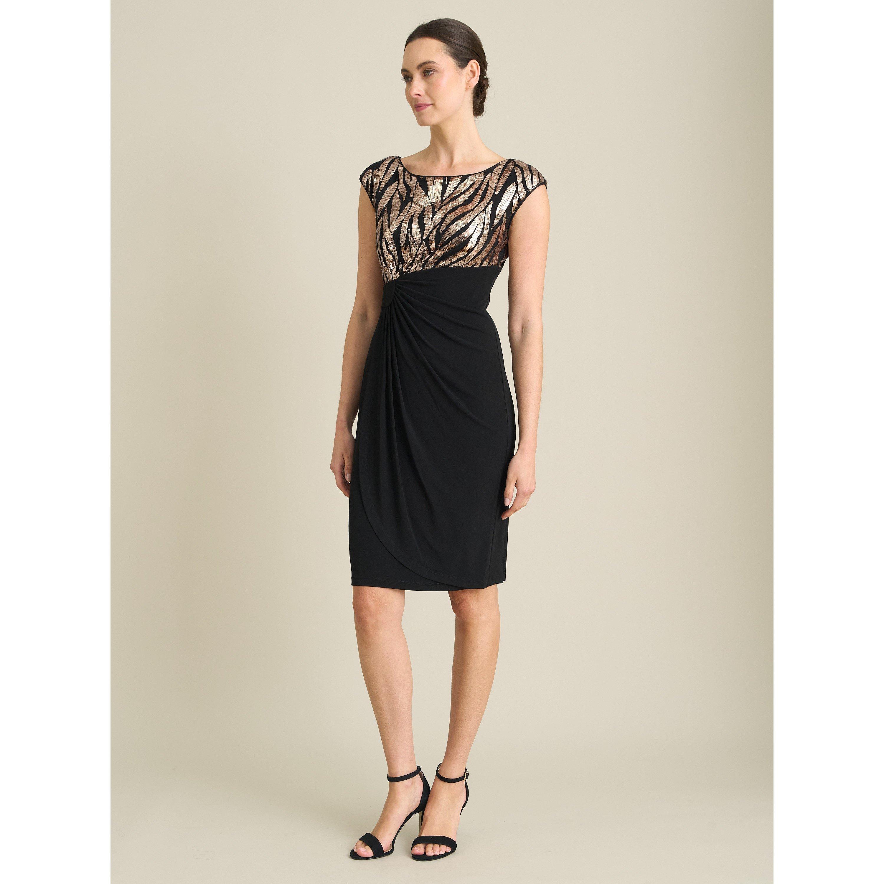 Black / Gold - Gina Bacconi - Jaden Animal Print Ruched Dress - 3