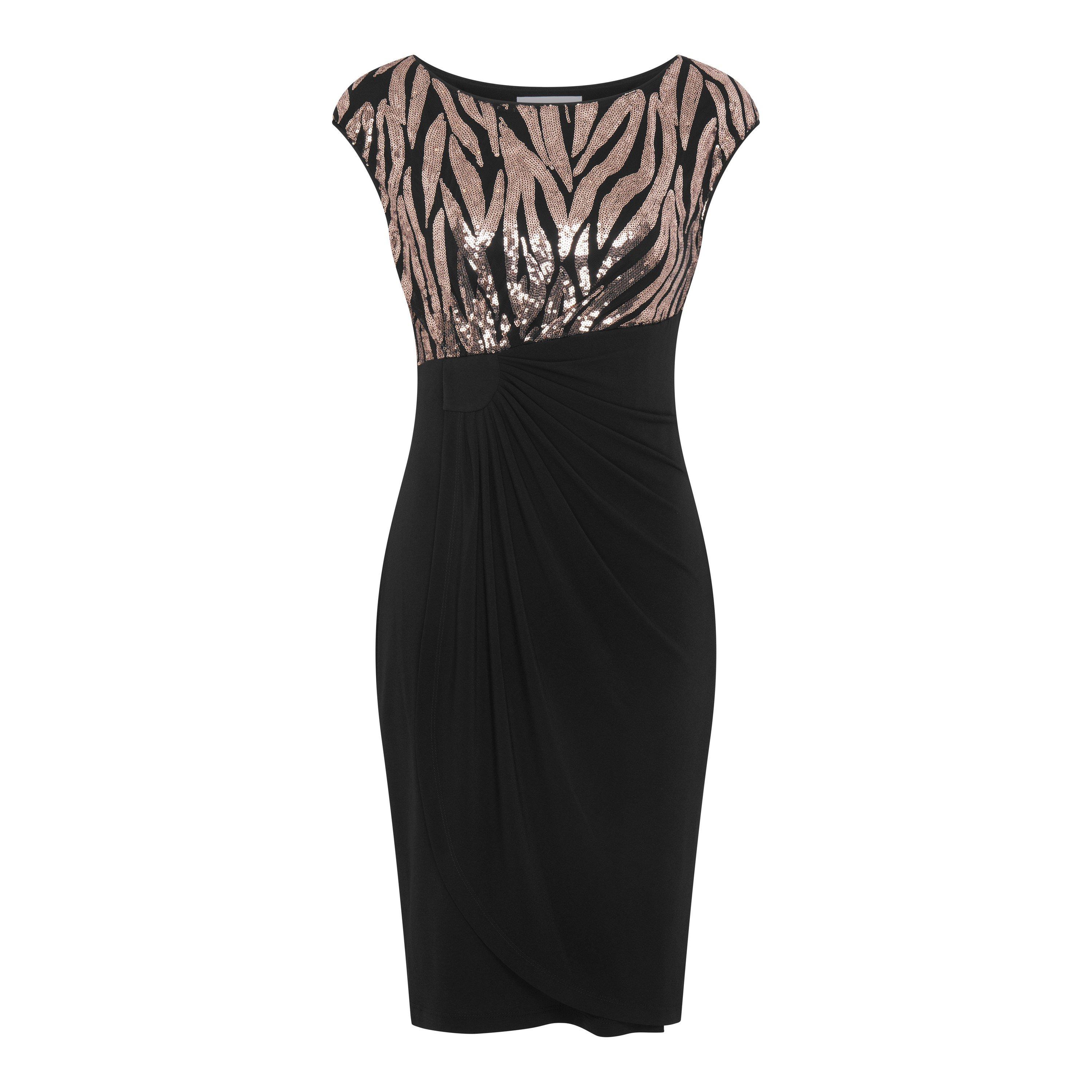 Black / Gold - Gina Bacconi - Jaden Animal Print Ruched Dress - 4