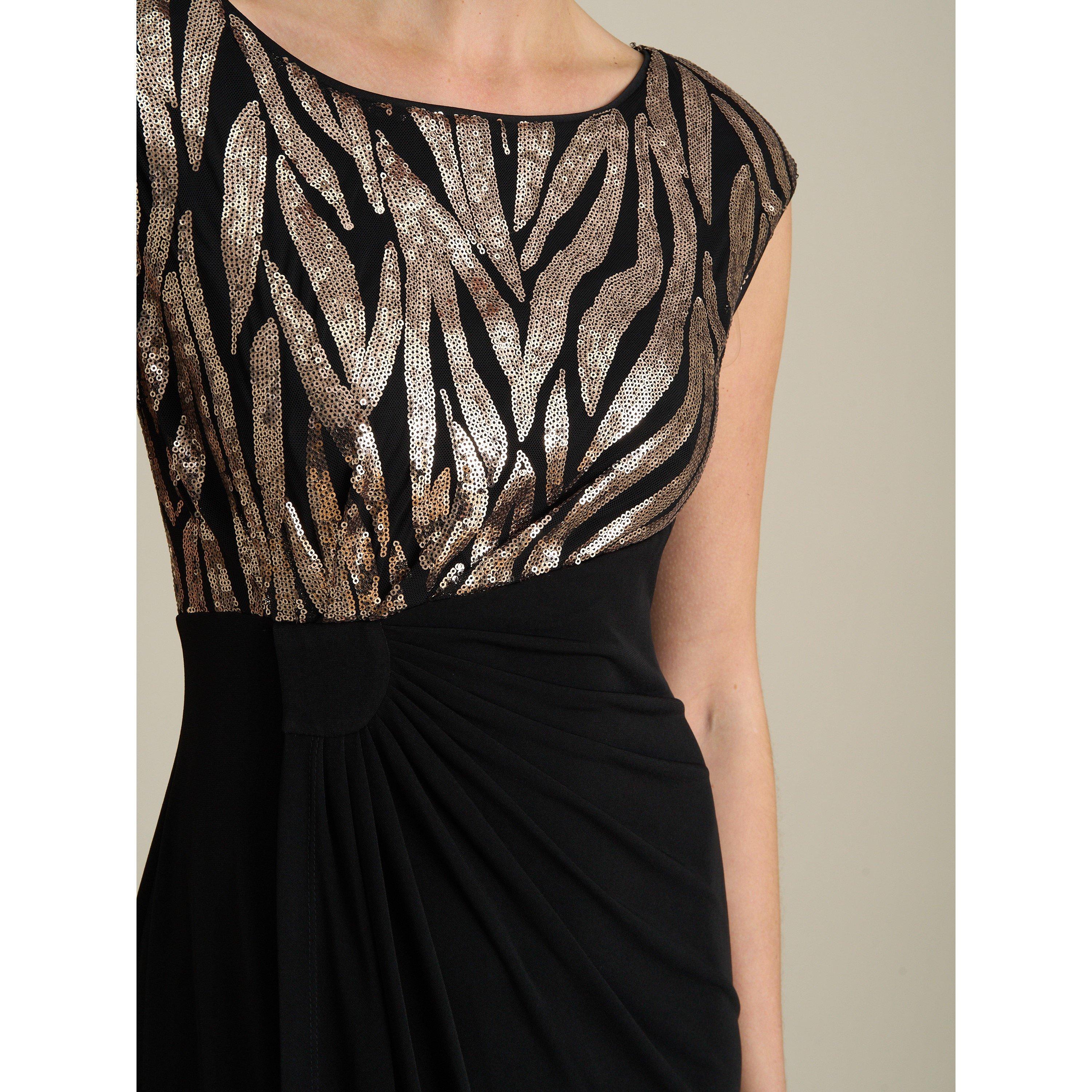 Black / Gold - Gina Bacconi - Jaden Animal Print Ruched Dress - 5