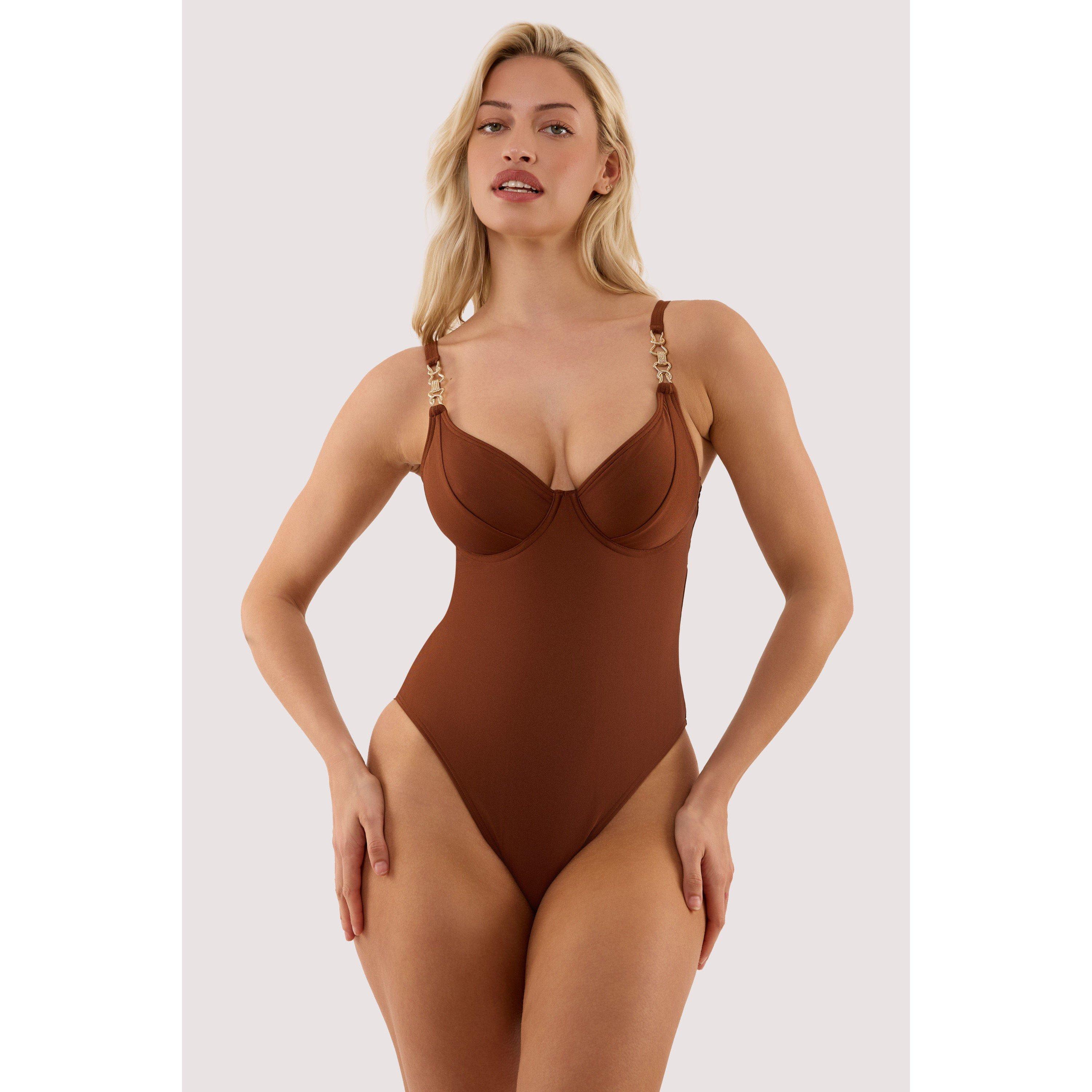 Brown - Wolf and Whistle - Tamzin Chocolate Brown Underwired Swimsuit With Ha - 1