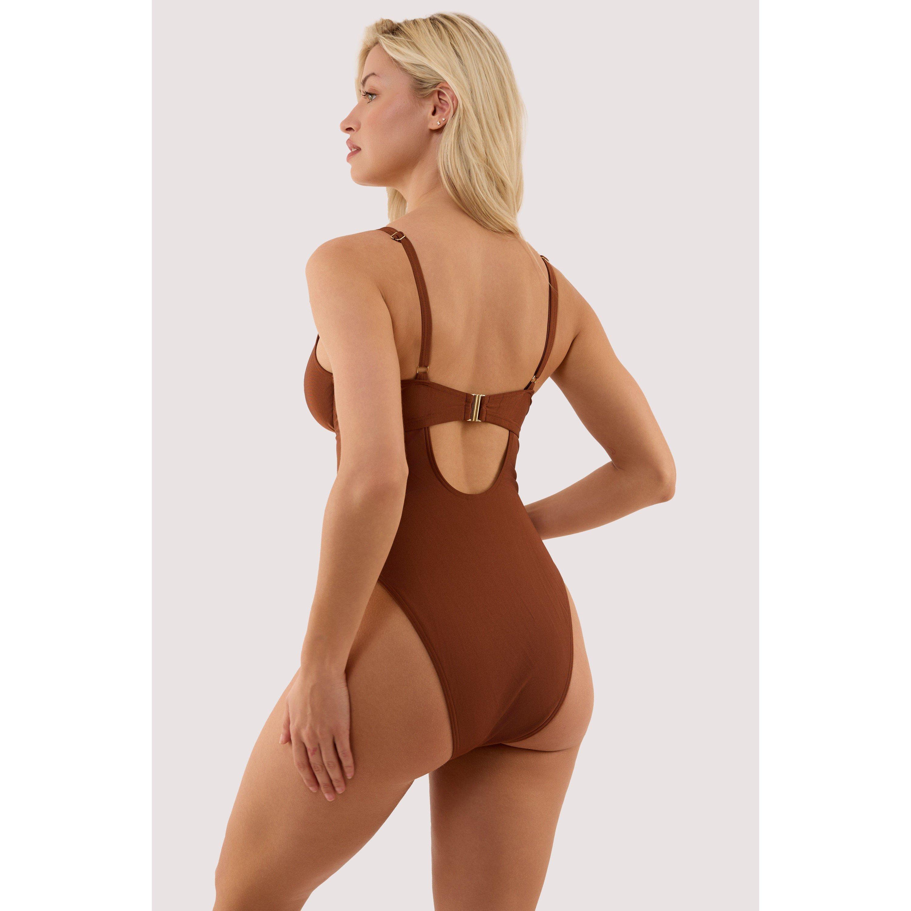 Brown - Wolf and Whistle - Tamzin Chocolate Brown Underwired Swimsuit With Ha - 2