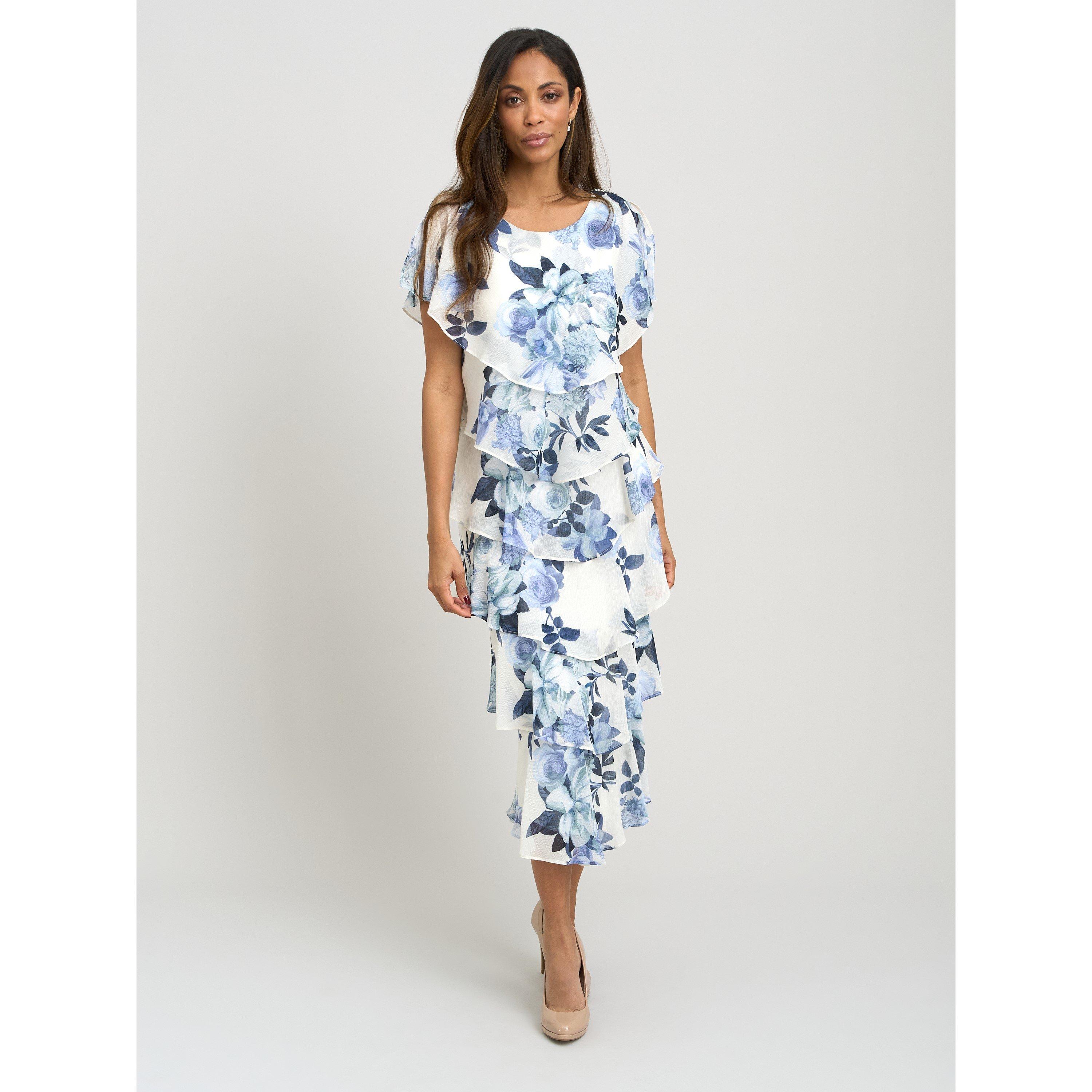 Blue - Gina Bacconi - Morgan Midi Printed Tiered Chiffon Dress - 2