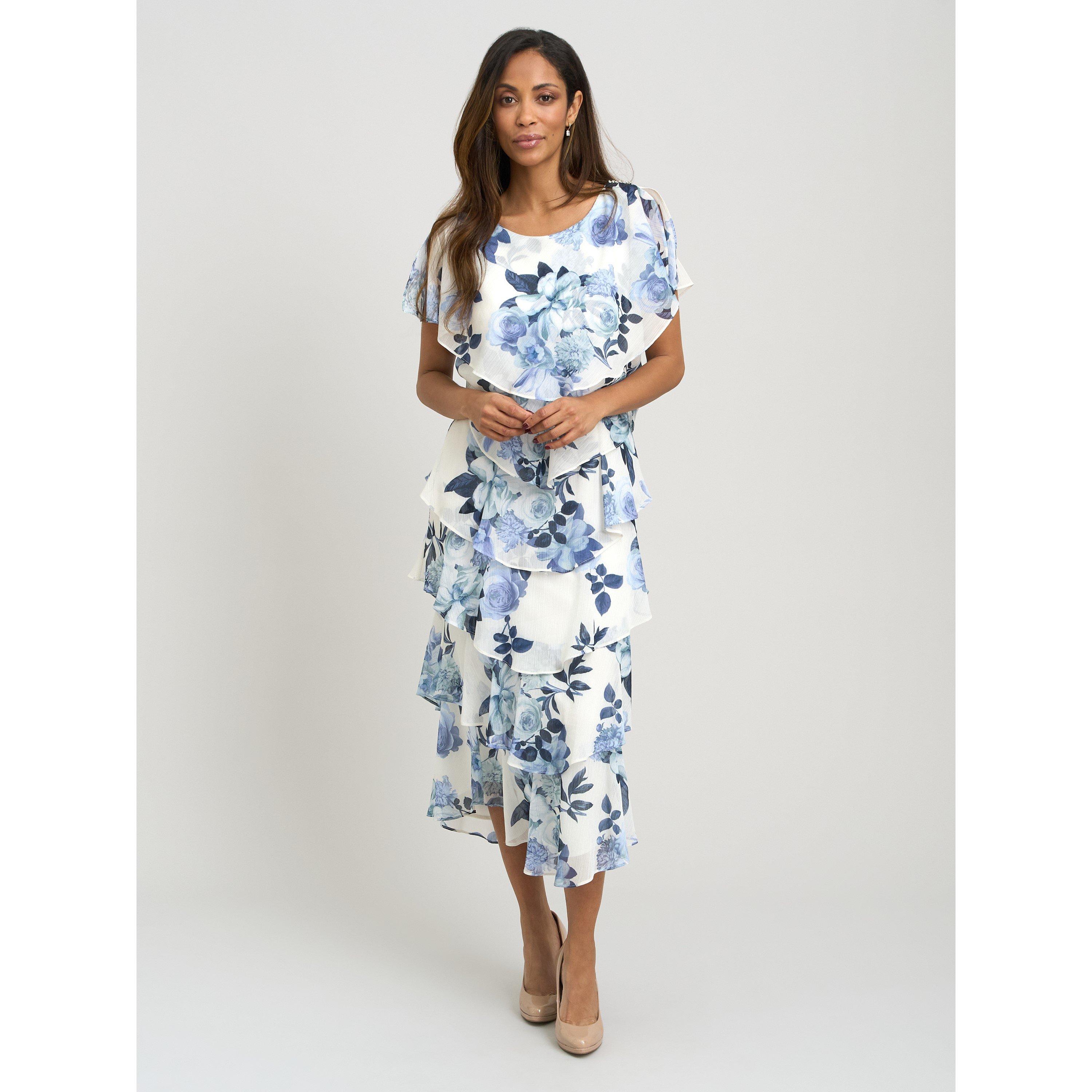Blue - Gina Bacconi - Morgan Midi Printed Tiered Chiffon Dress - 4
