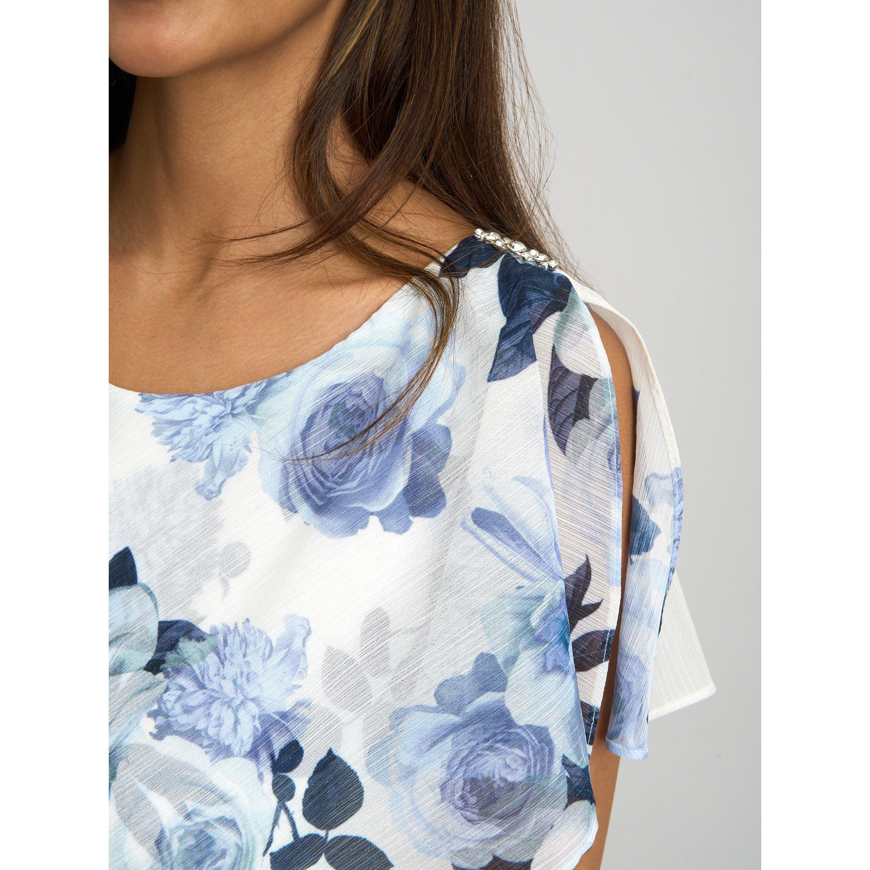 Blue - Gina Bacconi - Morgan Midi Printed Tiered Chiffon Dress - 5