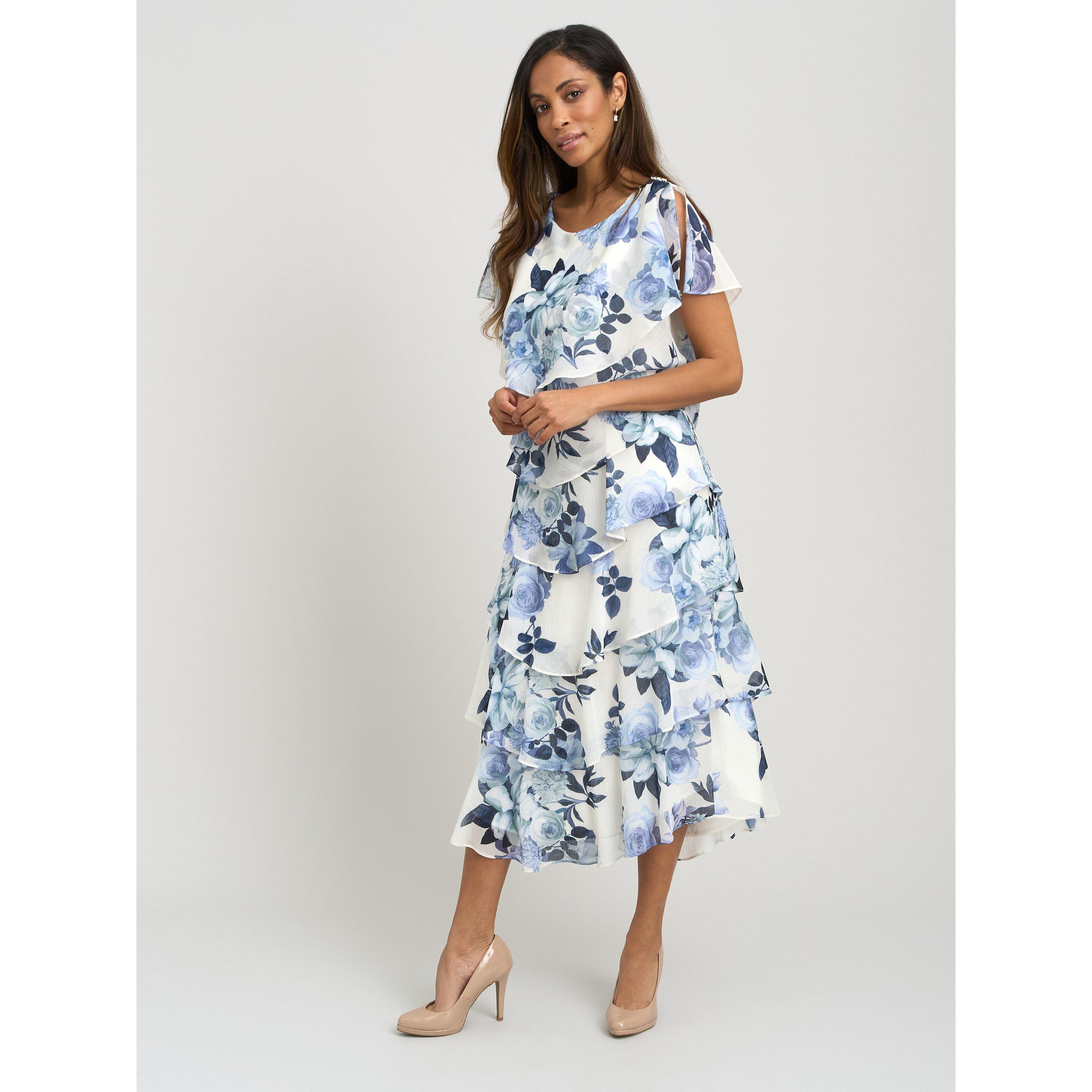 Blue - Gina Bacconi - Morgan Midi Printed Tiered Chiffon Dress - 6