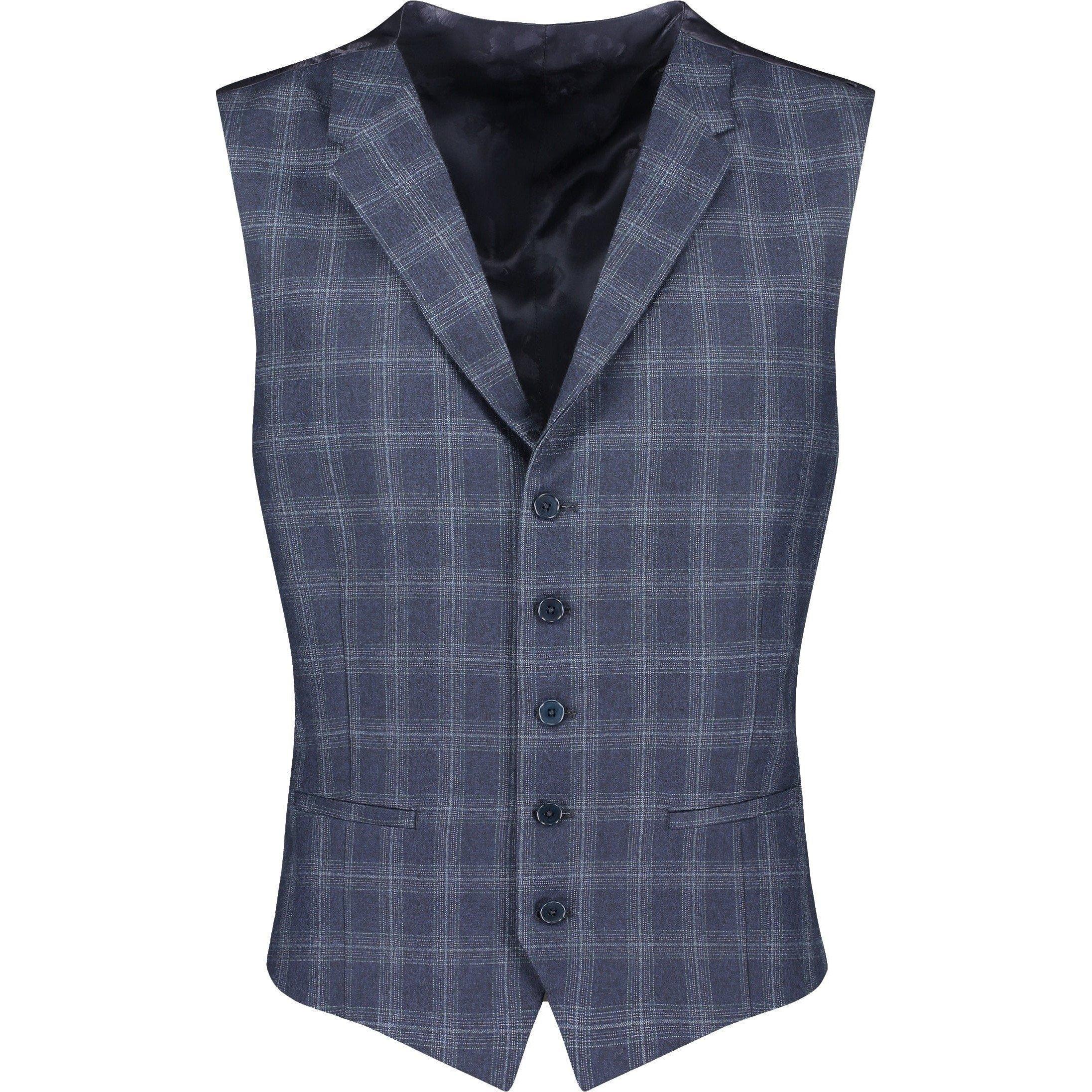 Navy - Ted Baker - Slim Fit Wool Checked Waistcoat