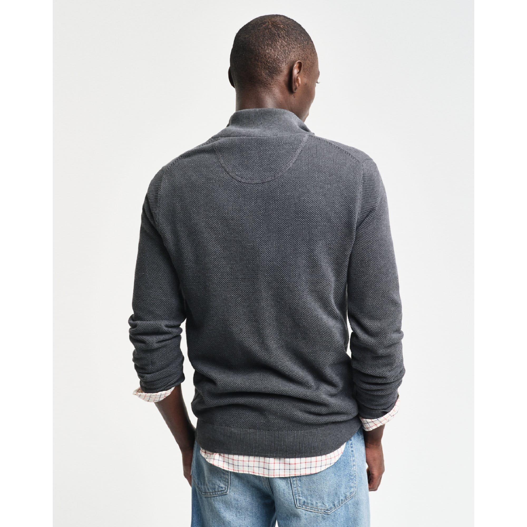 Grey - Gant - Cotton Piqu¿ Half-Zip Sweatshirt - 2
