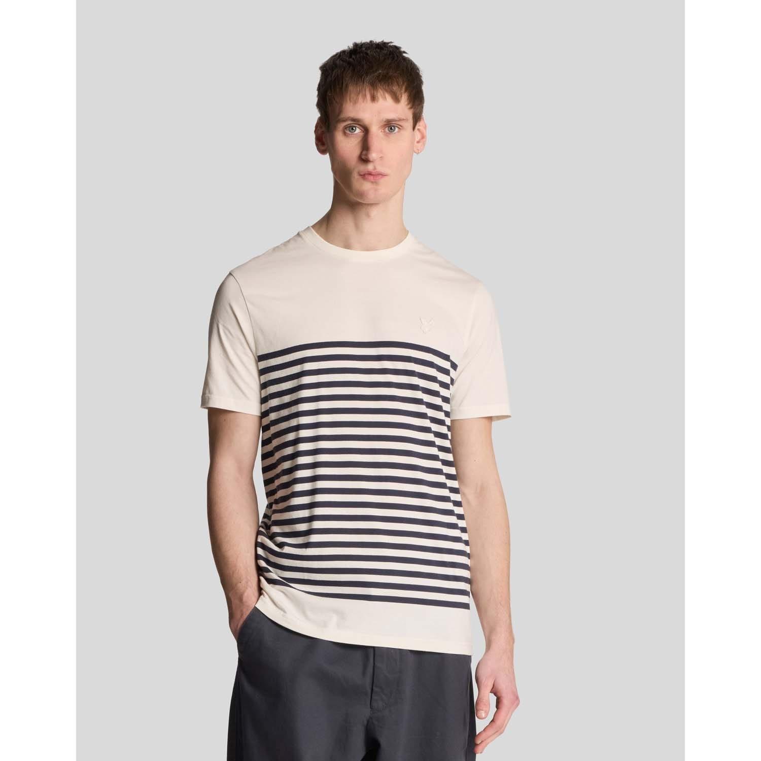 White - Lyle and Scott - Linen Blend Breton Stripe T-Shirt - 1