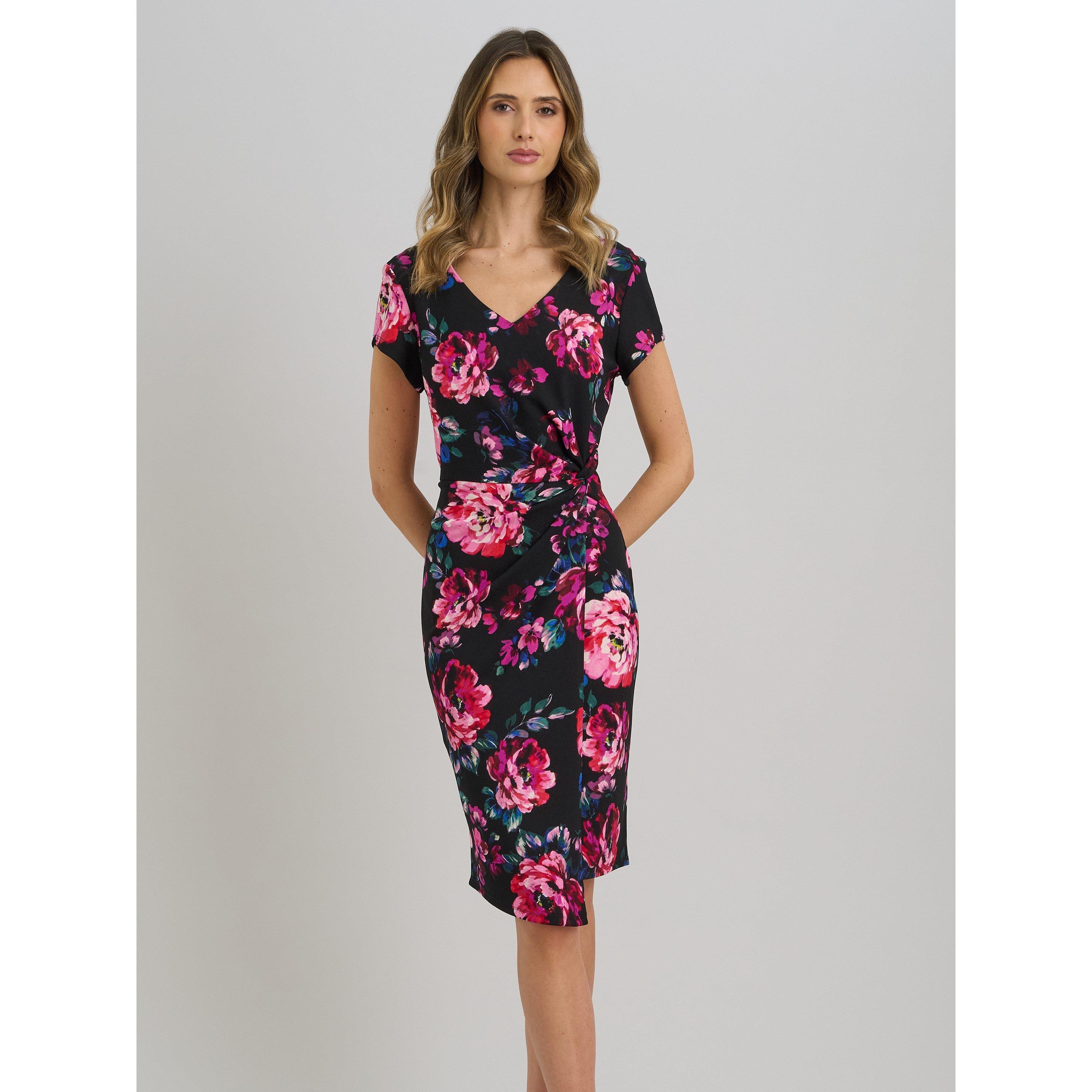 Black / Multi - Gina Bacconi - Paulette Twist Knot Cape Sleeve Dress - 1