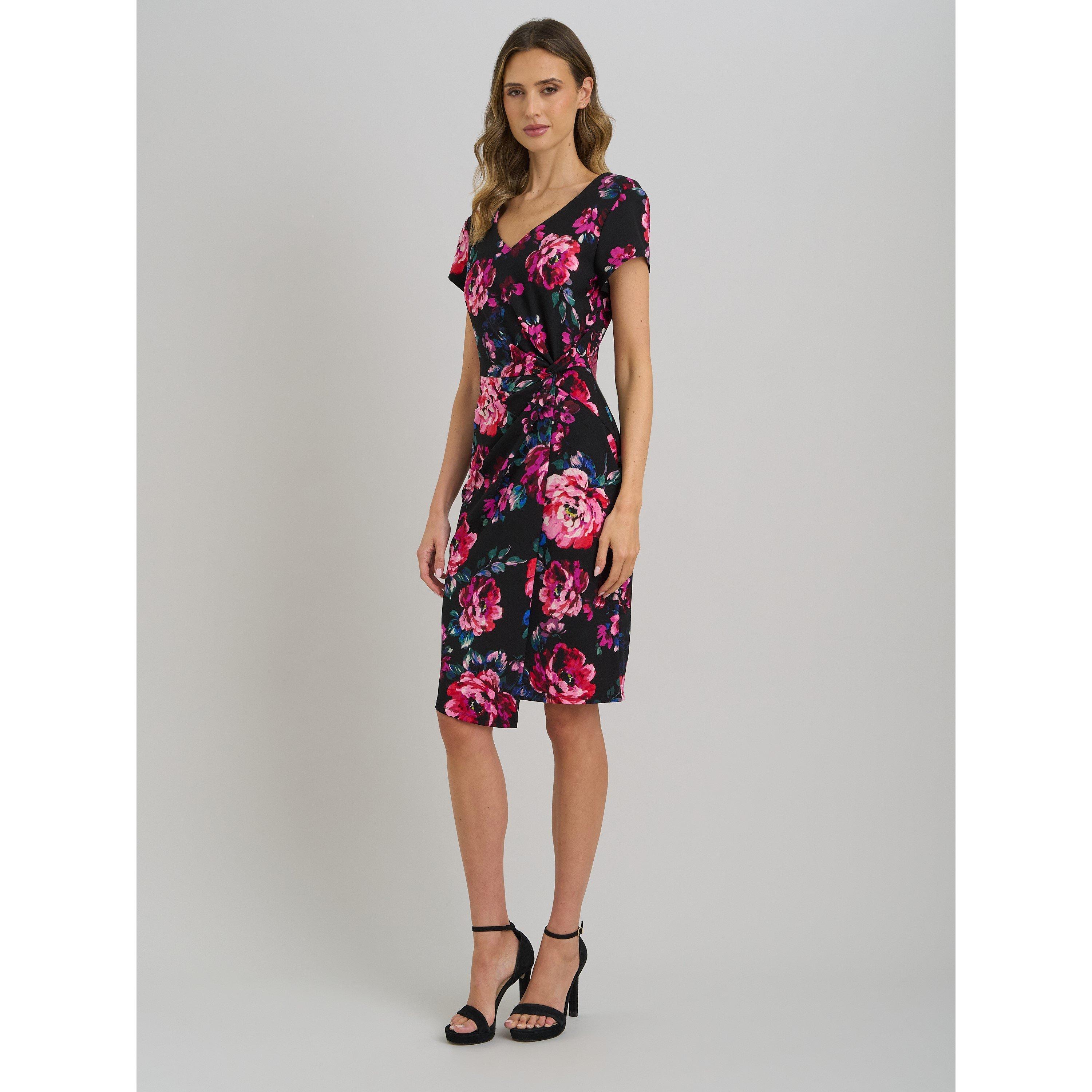 Black / Multi - Gina Bacconi - Paulette Twist Knot Cape Sleeve Dress - 3