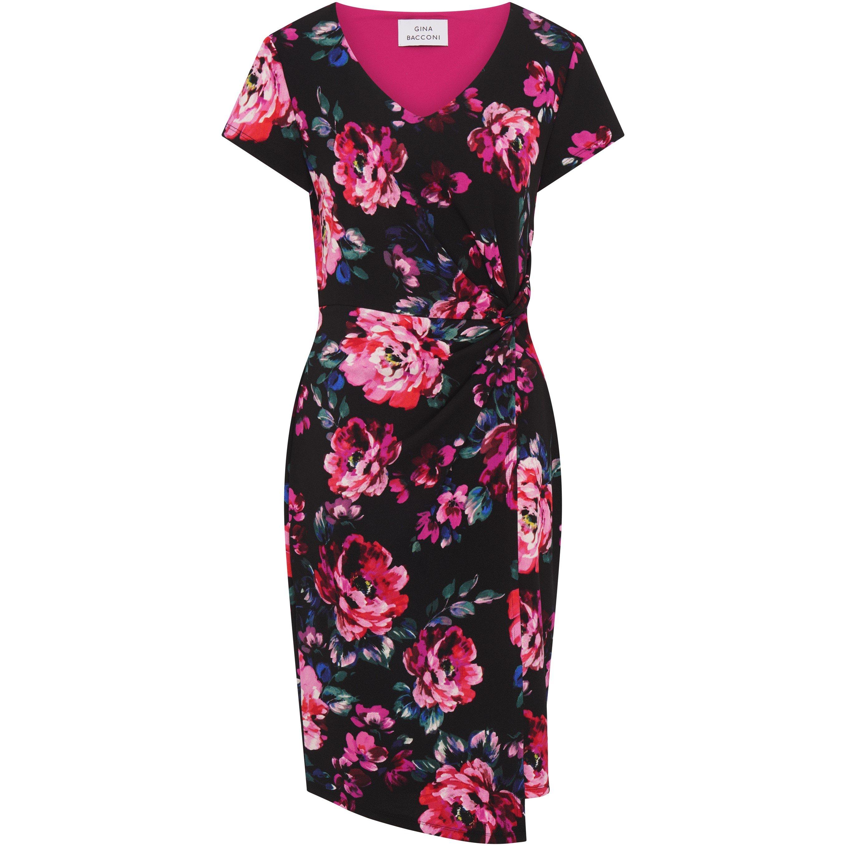 Black / Multi - Gina Bacconi - Paulette Twist Knot Cape Sleeve Dress - 4