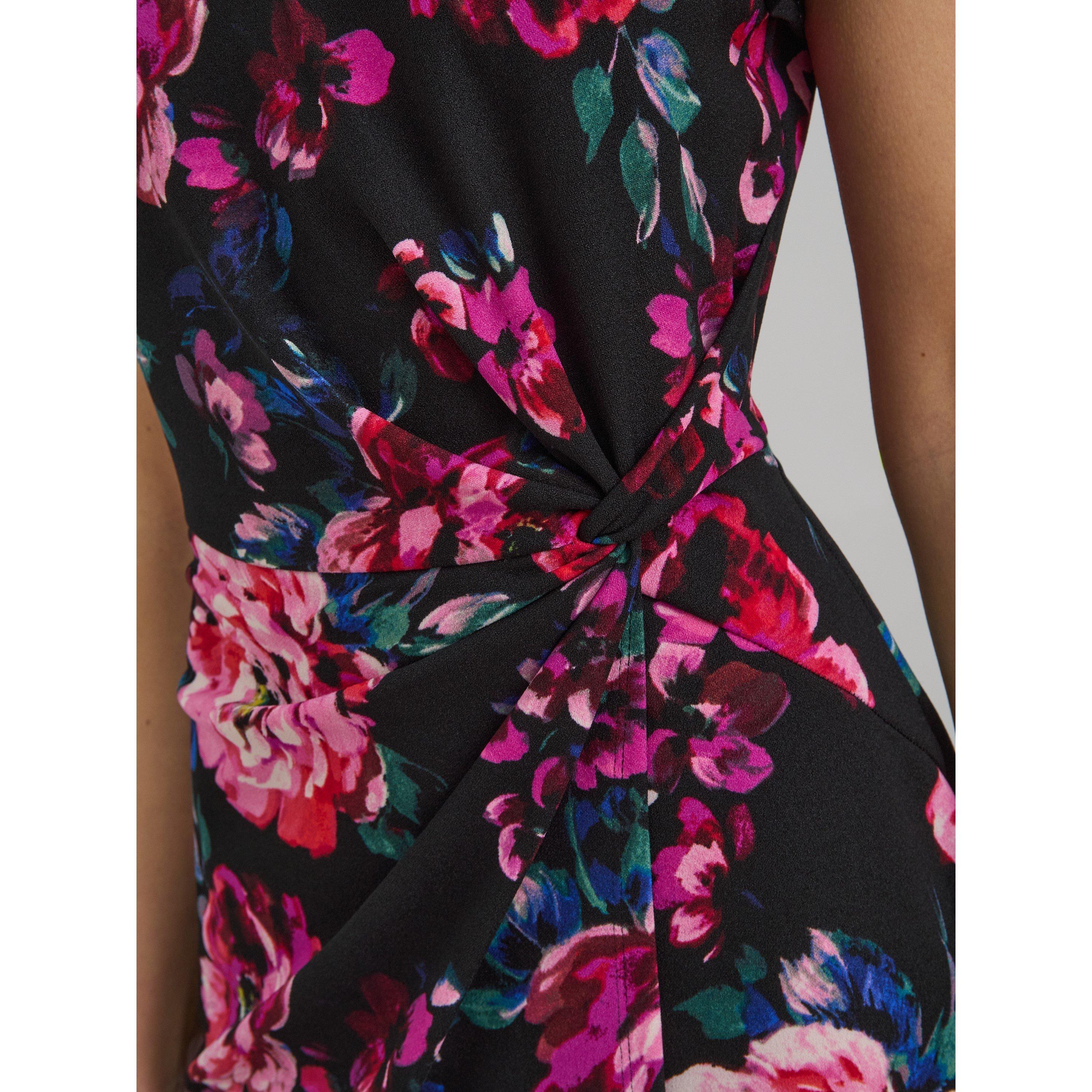 Black / Multi - Gina Bacconi - Paulette Twist Knot Cape Sleeve Dress - 5