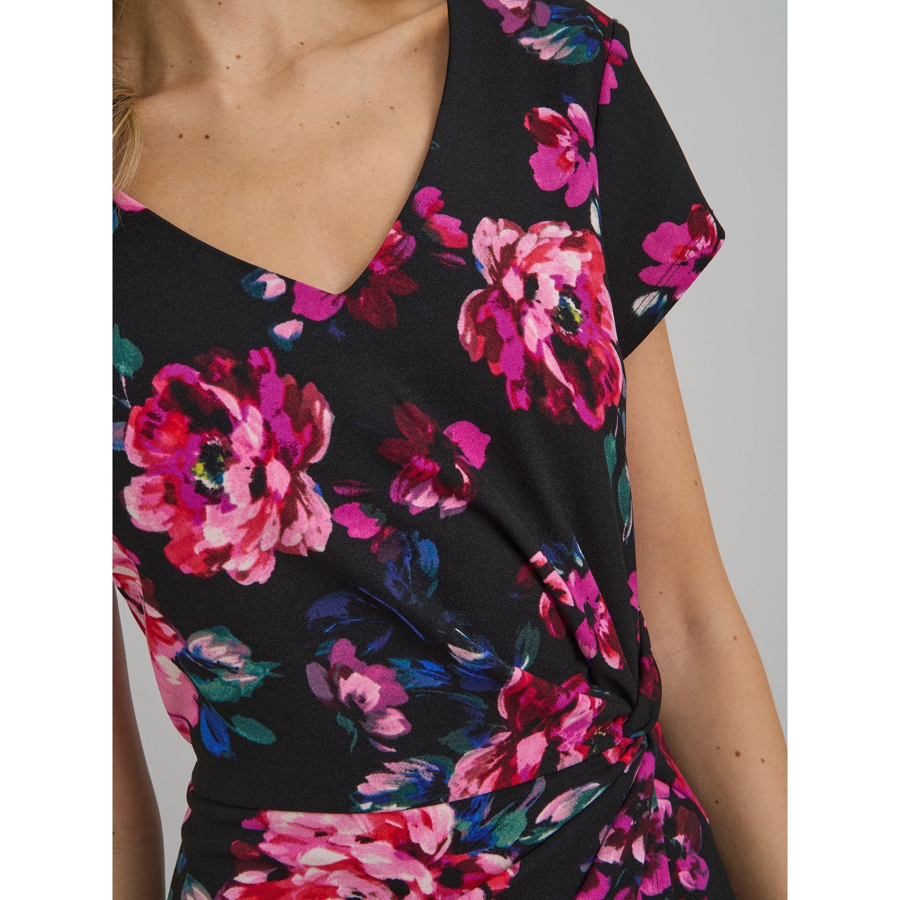 Black / Multi - Gina Bacconi - Paulette Twist Knot Cape Sleeve Dress - 6