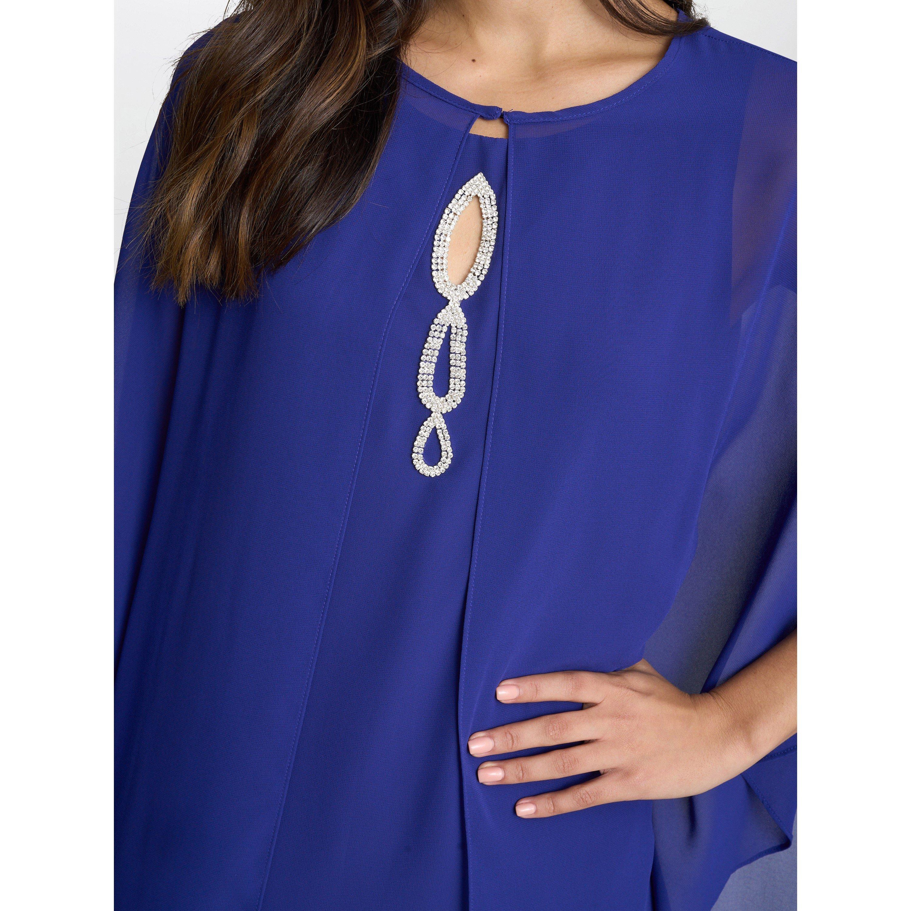 Iris - Gina Bacconi - Laura Chiffon Cape And Beaded Neck Dress - 5