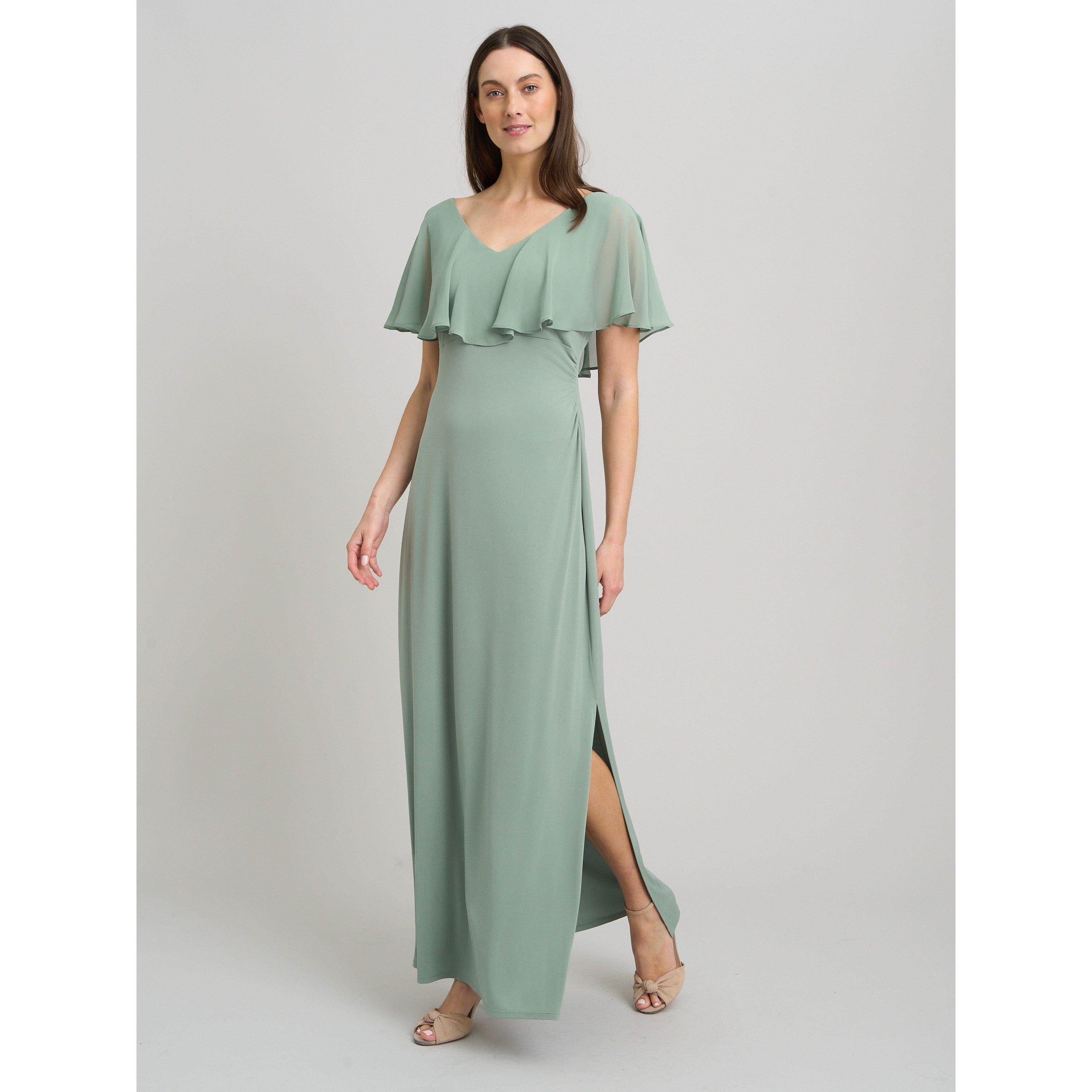 Sage - Gina Bacconi - Peaches V Neck Chiffon Frill Maxi Dress - 1