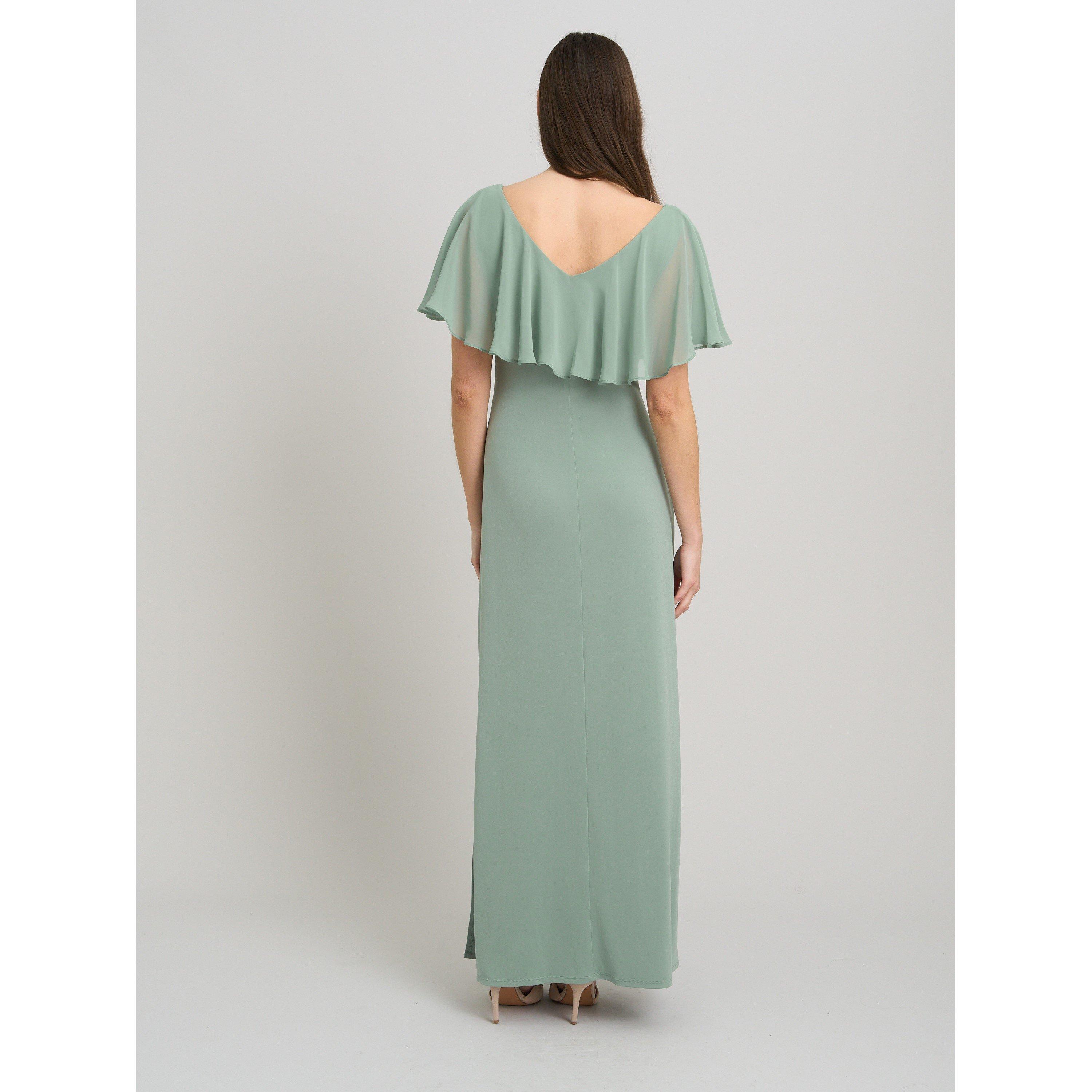 Sage - Gina Bacconi - Peaches V Neck Chiffon Frill Maxi Dress - 2