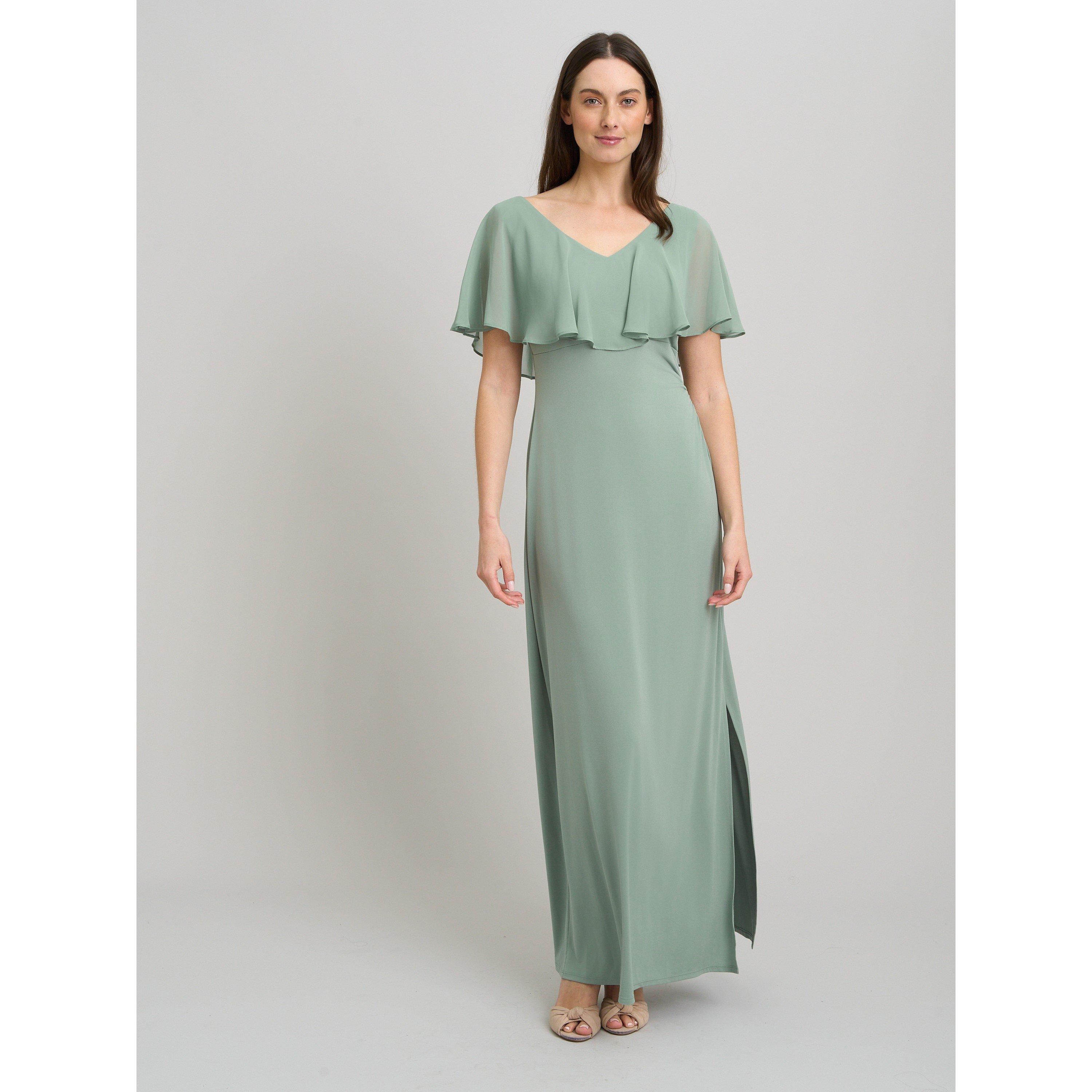 Sage - Gina Bacconi - Peaches V Neck Chiffon Frill Maxi Dress - 3