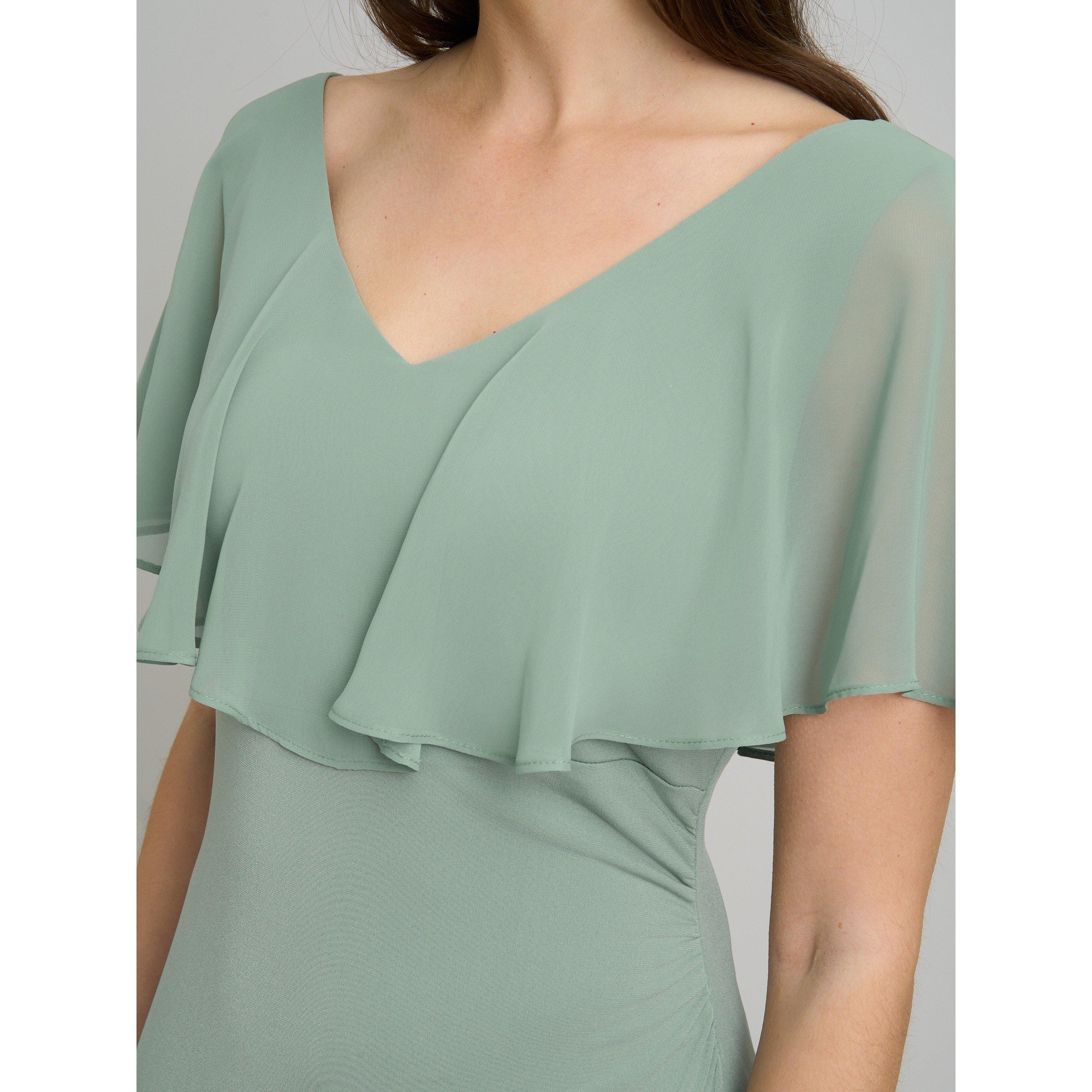 Sage - Gina Bacconi - Peaches V Neck Chiffon Frill Maxi Dress - 4