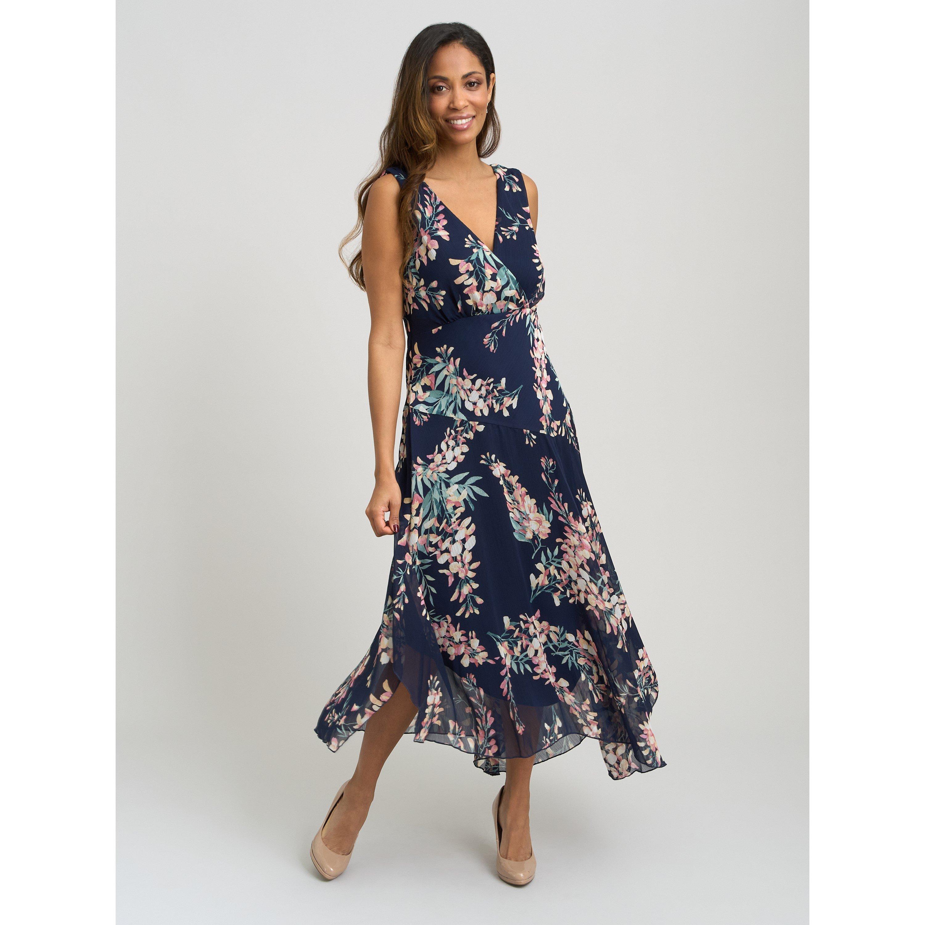 Navy - Gina Bacconi - India Chiffon Print Dress - 1