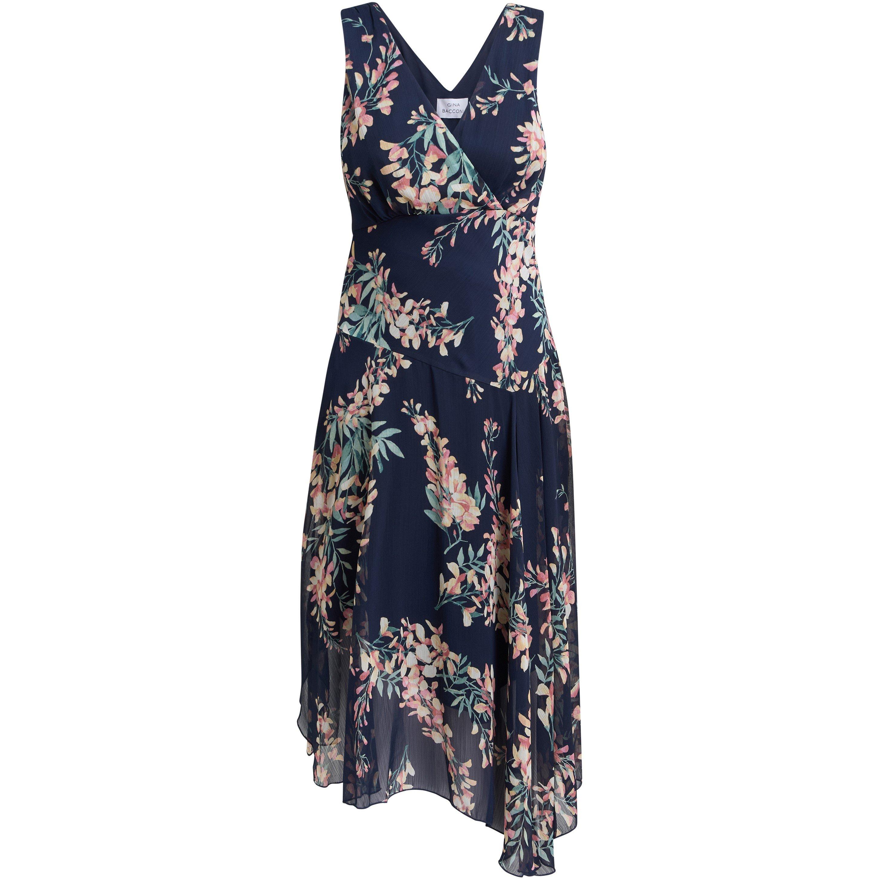 Navy - Gina Bacconi - India Chiffon Print Dress - 4