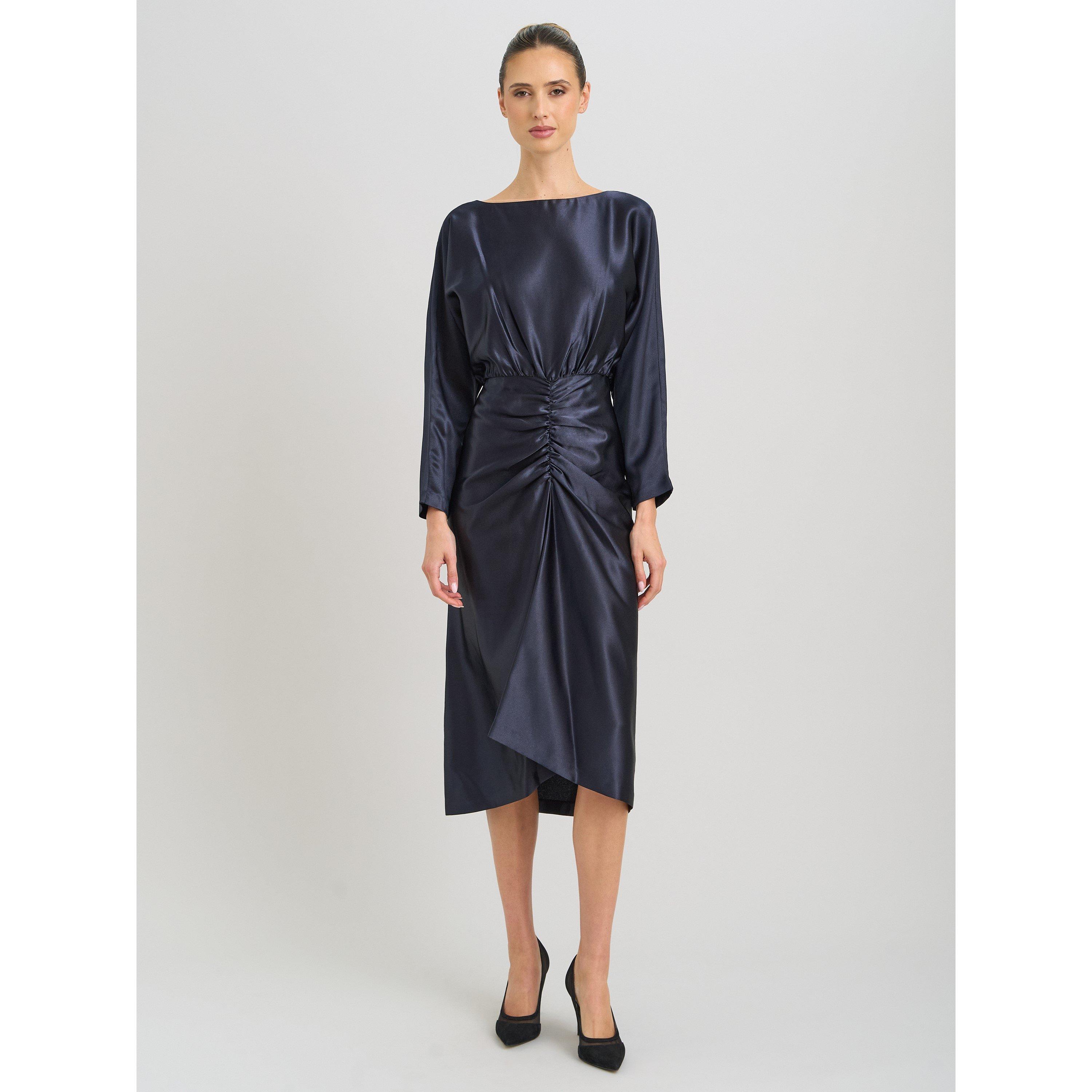 Navy - Gina Bacconi - Tara Satin Midi Dress - 1