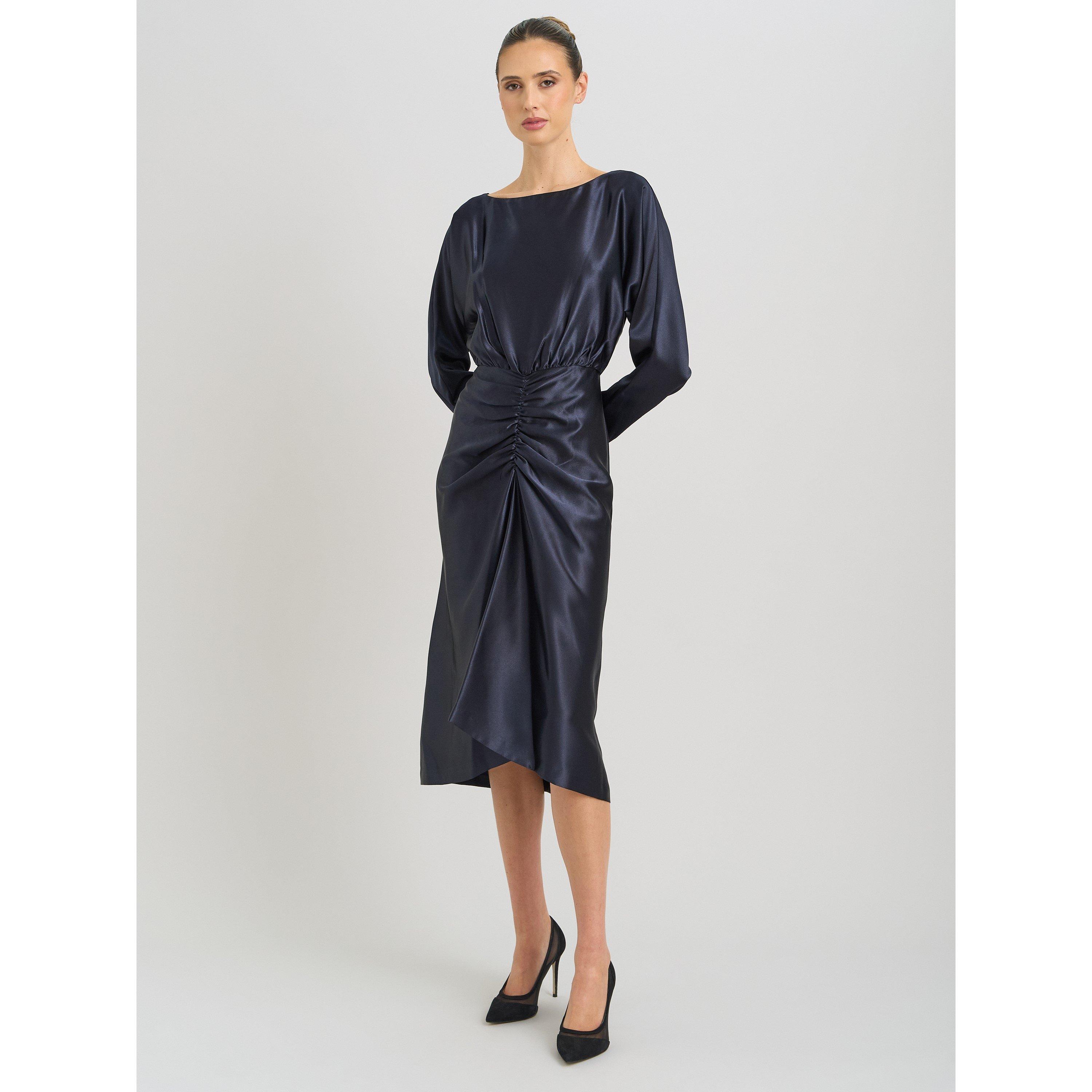 Navy - Gina Bacconi - Tara Satin Midi Dress - 6