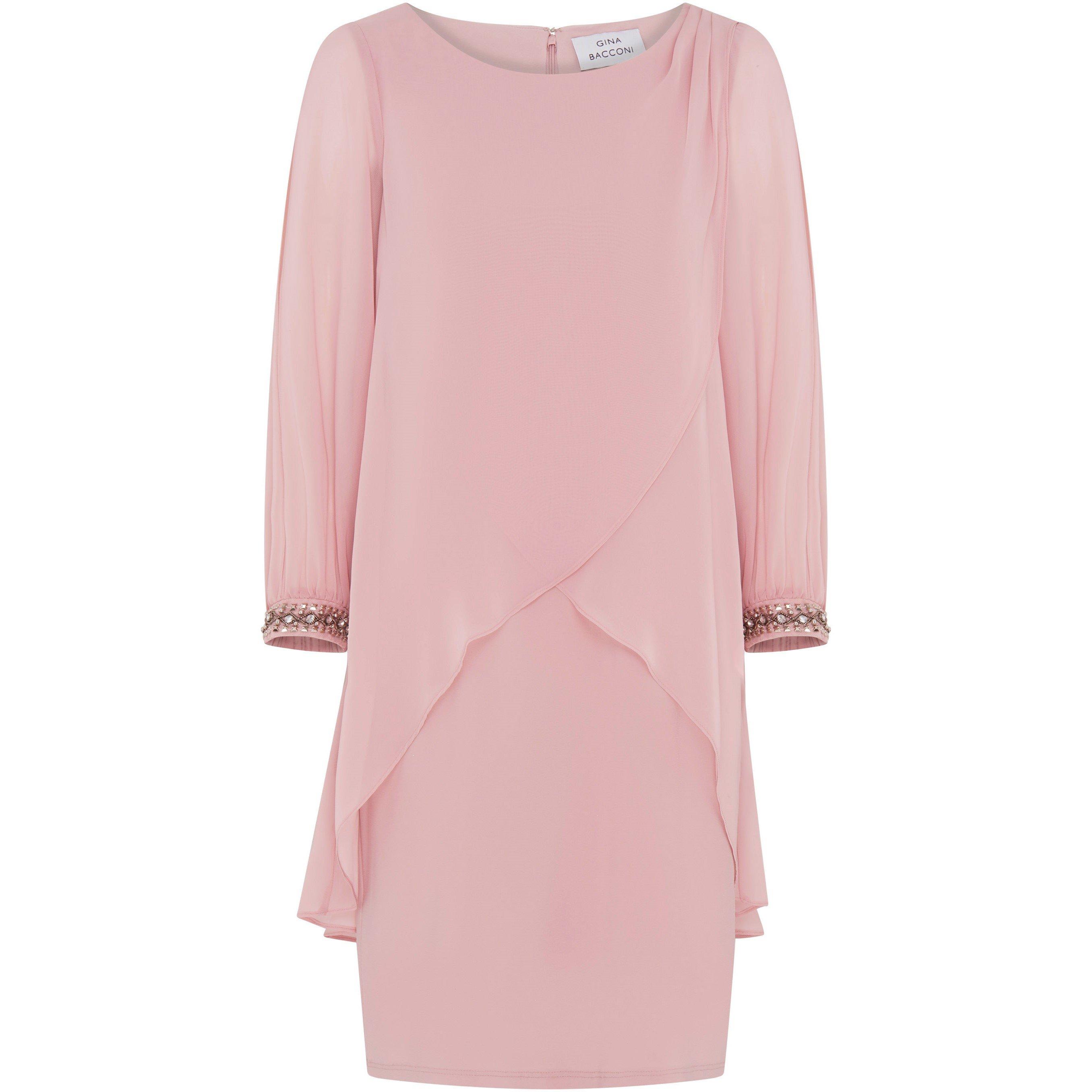 Pink - Gina Bacconi - Lexie Embellished Cuff Chiffon Dress - 1