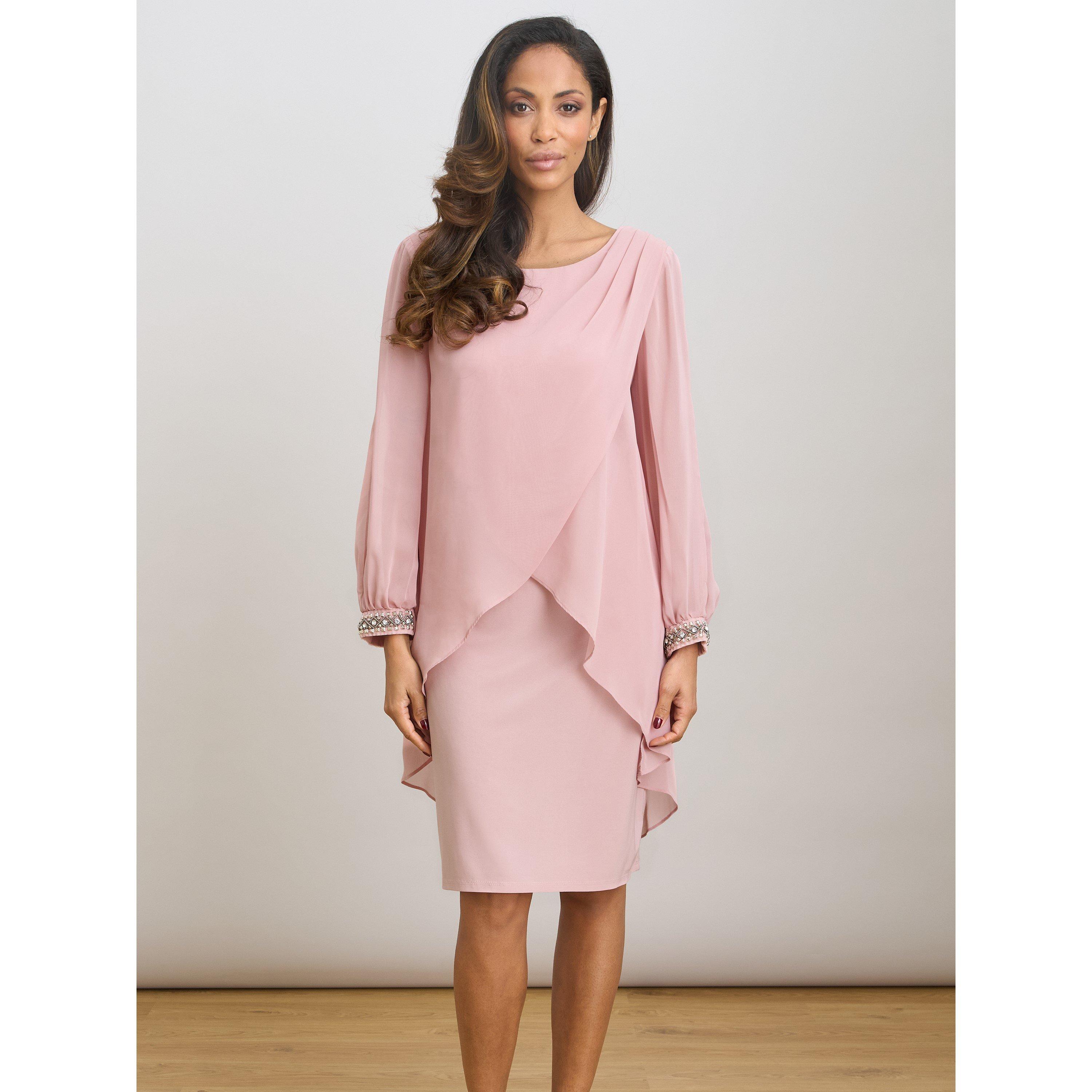 Pink - Gina Bacconi - Lexie Embellished Cuff Chiffon Dress - 2
