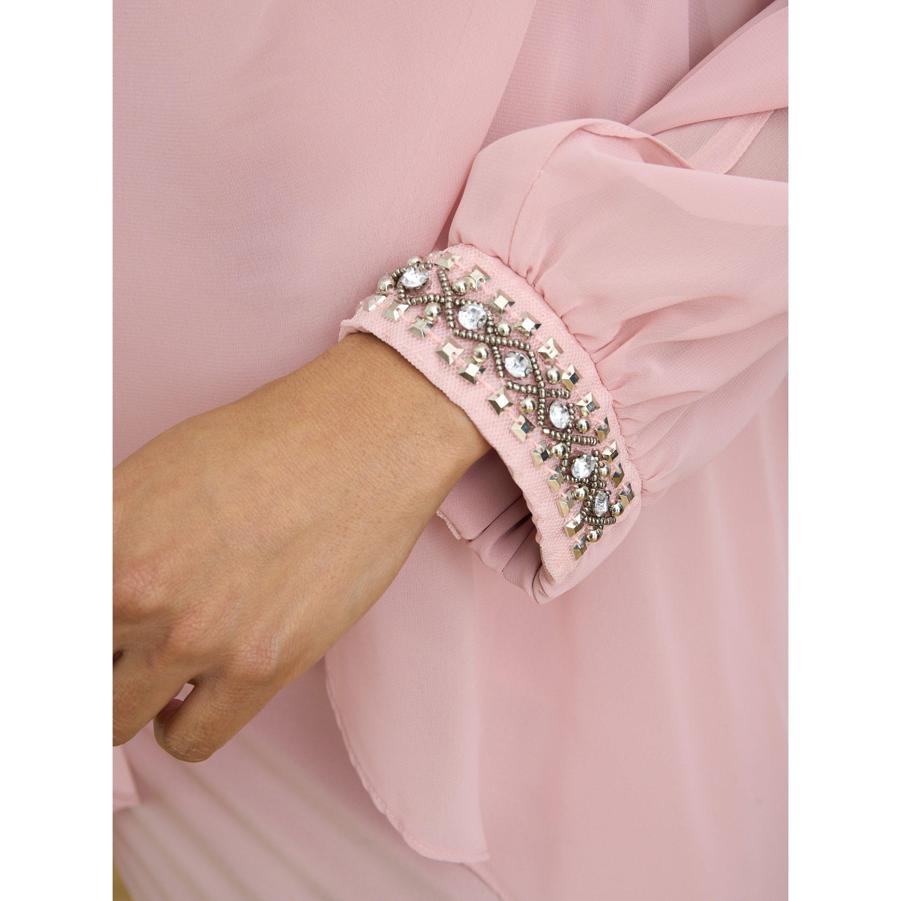 Pink - Gina Bacconi - Lexie Embellished Cuff Chiffon Dress - 7