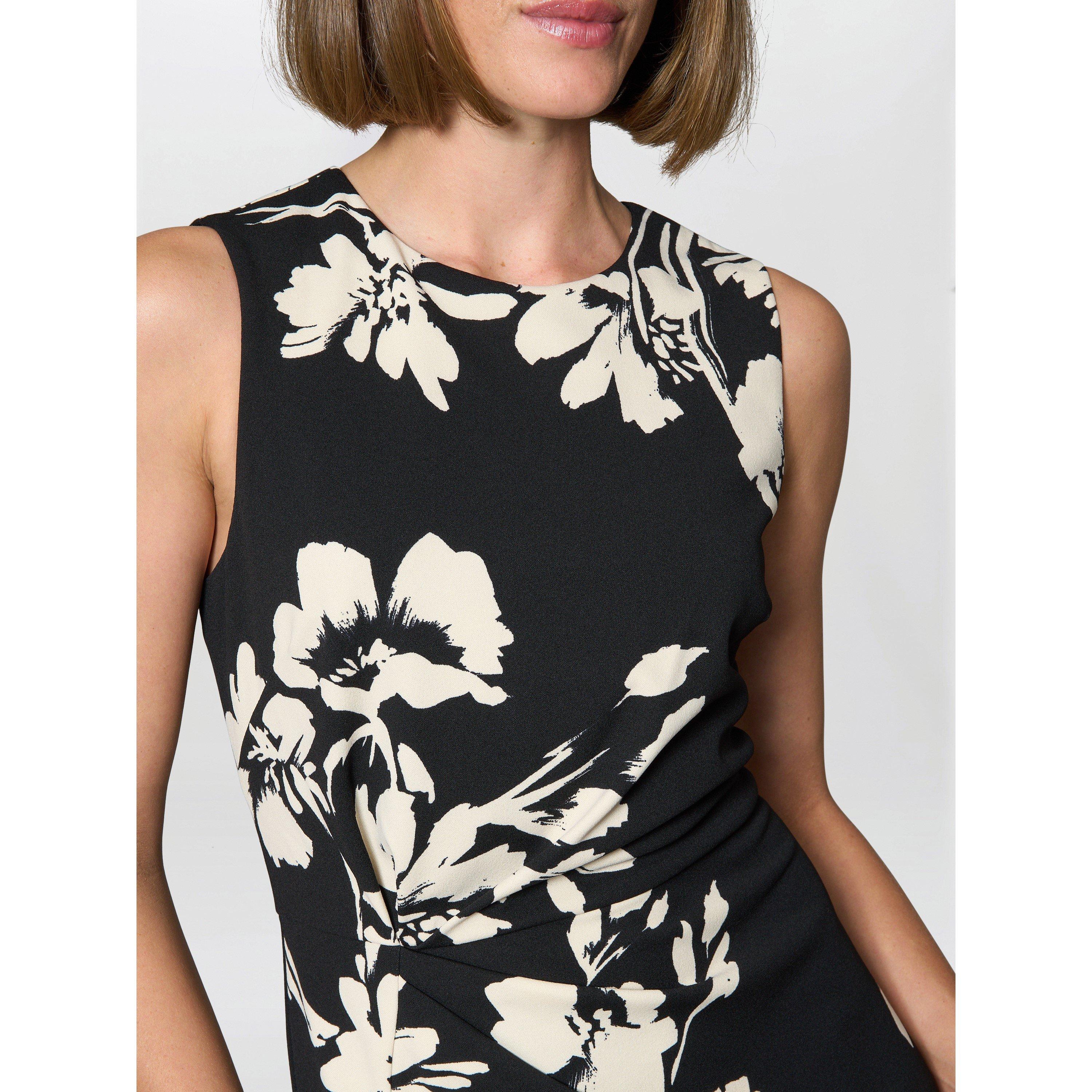 Black / Beige - Gina Bacconi - Joely Placement Floral Print Dress - 5