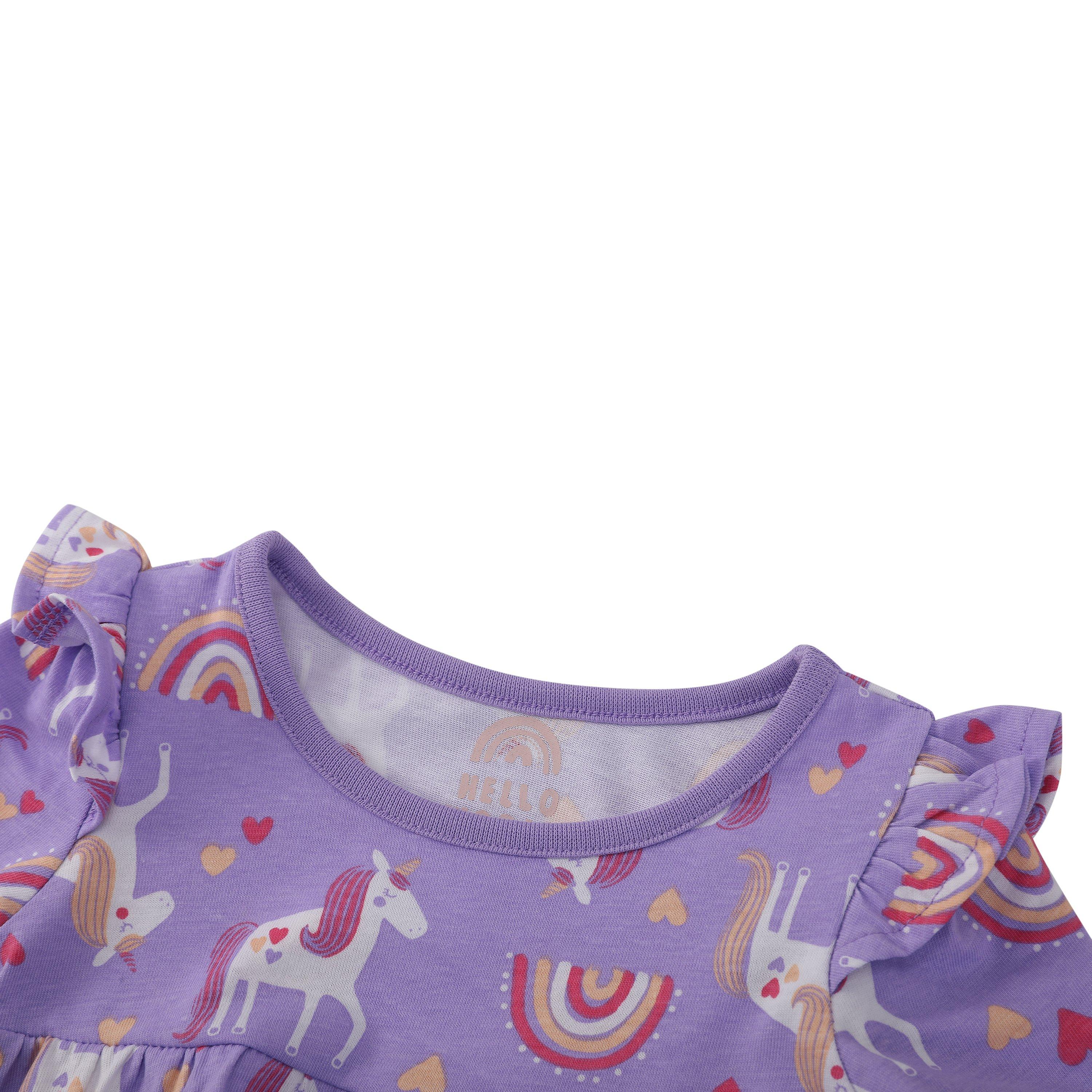 PURPLE - Hello World - Kids' Baby Girl Unicorn Rainbow Swing Dress - 3