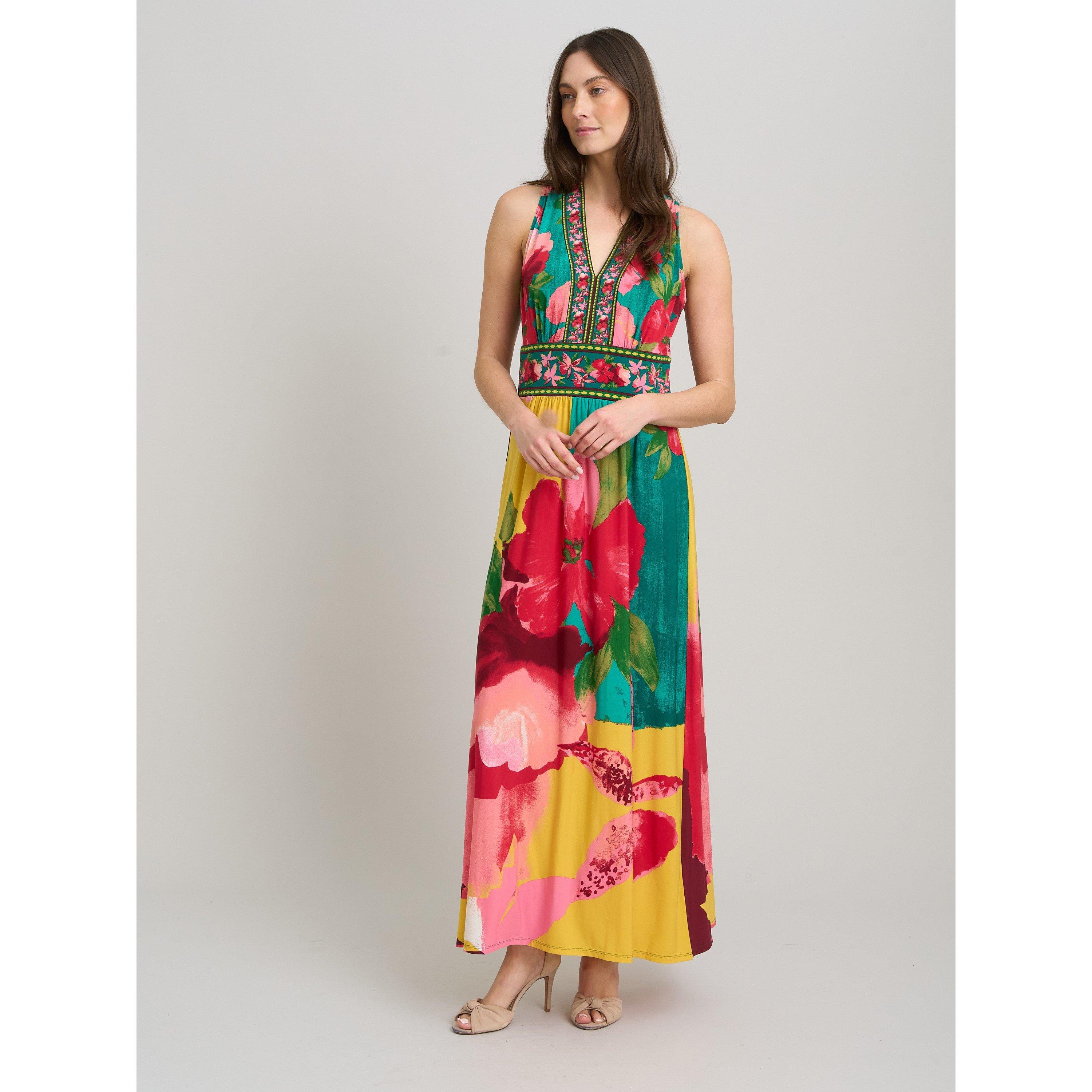 Multi - Gina Bacconi - Marta V Neck Sleeveless Maxi Dress - 1