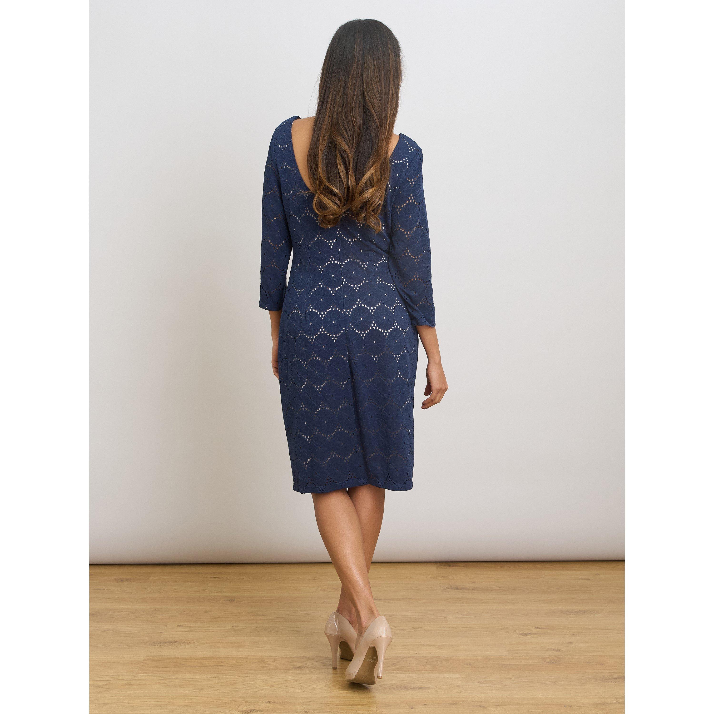 Navy - Gina Bacconi - Mirabella Three-Quarter Sleeve Dress - 2