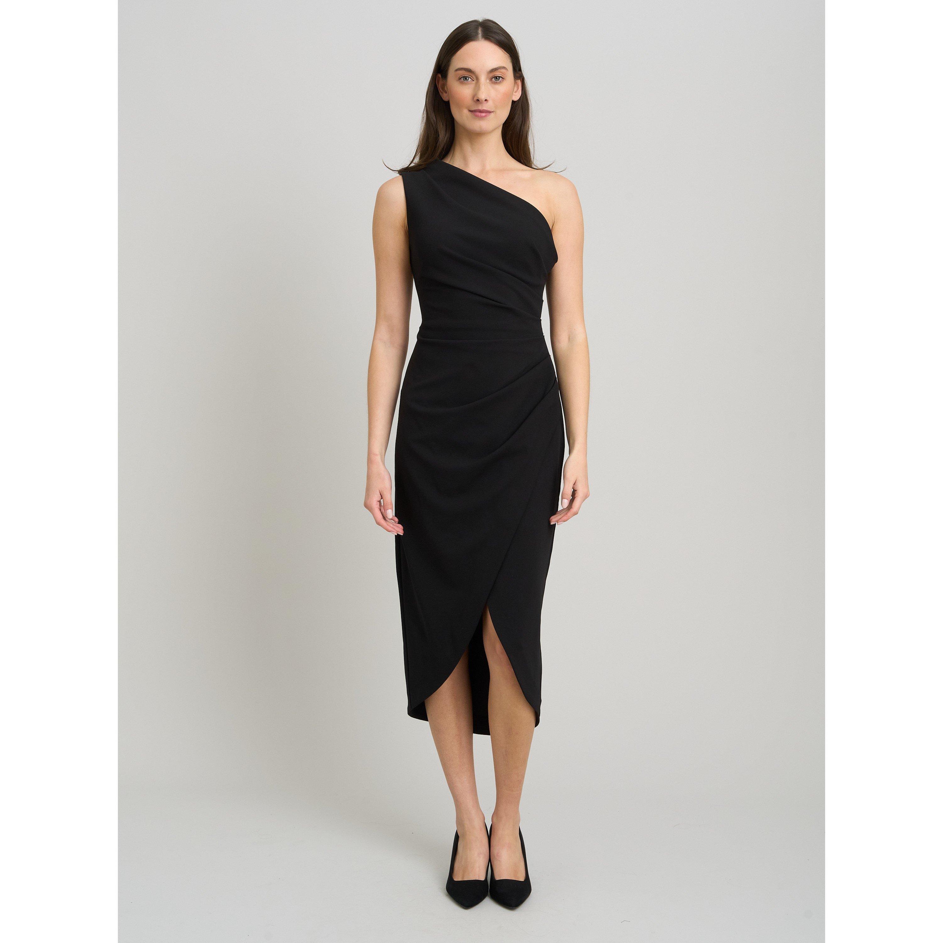 Black - Gina Bacconi - Marcela Short One Shoulder Crepe Dress - 2