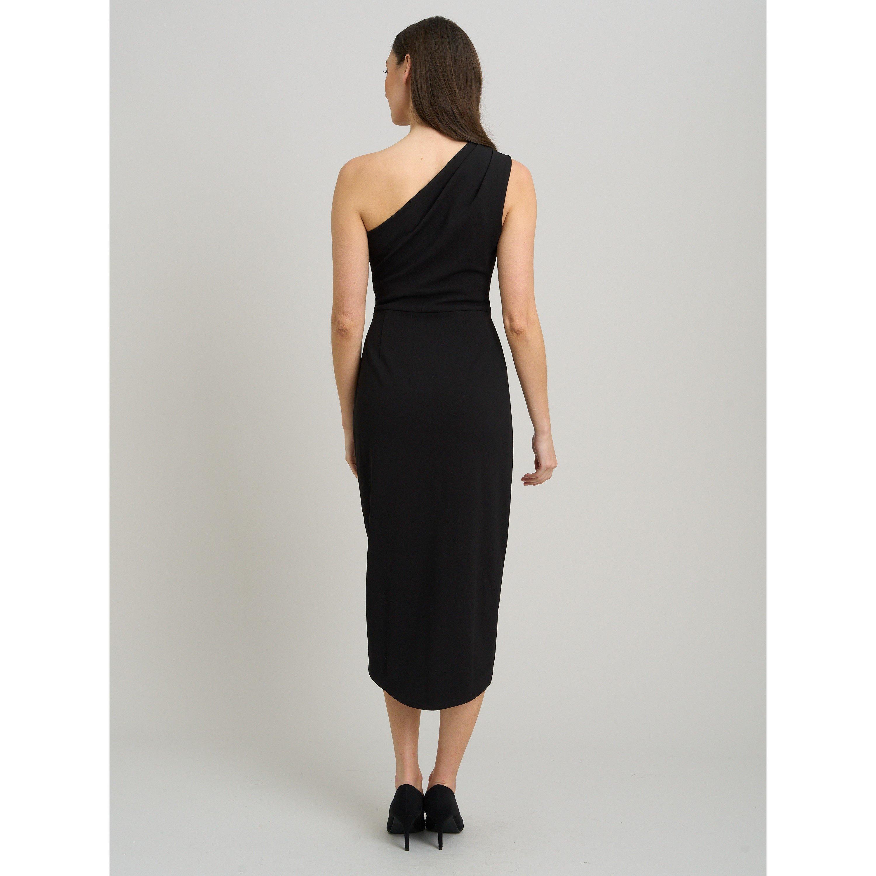 Black - Gina Bacconi - Marcela Short One Shoulder Crepe Dress - 3