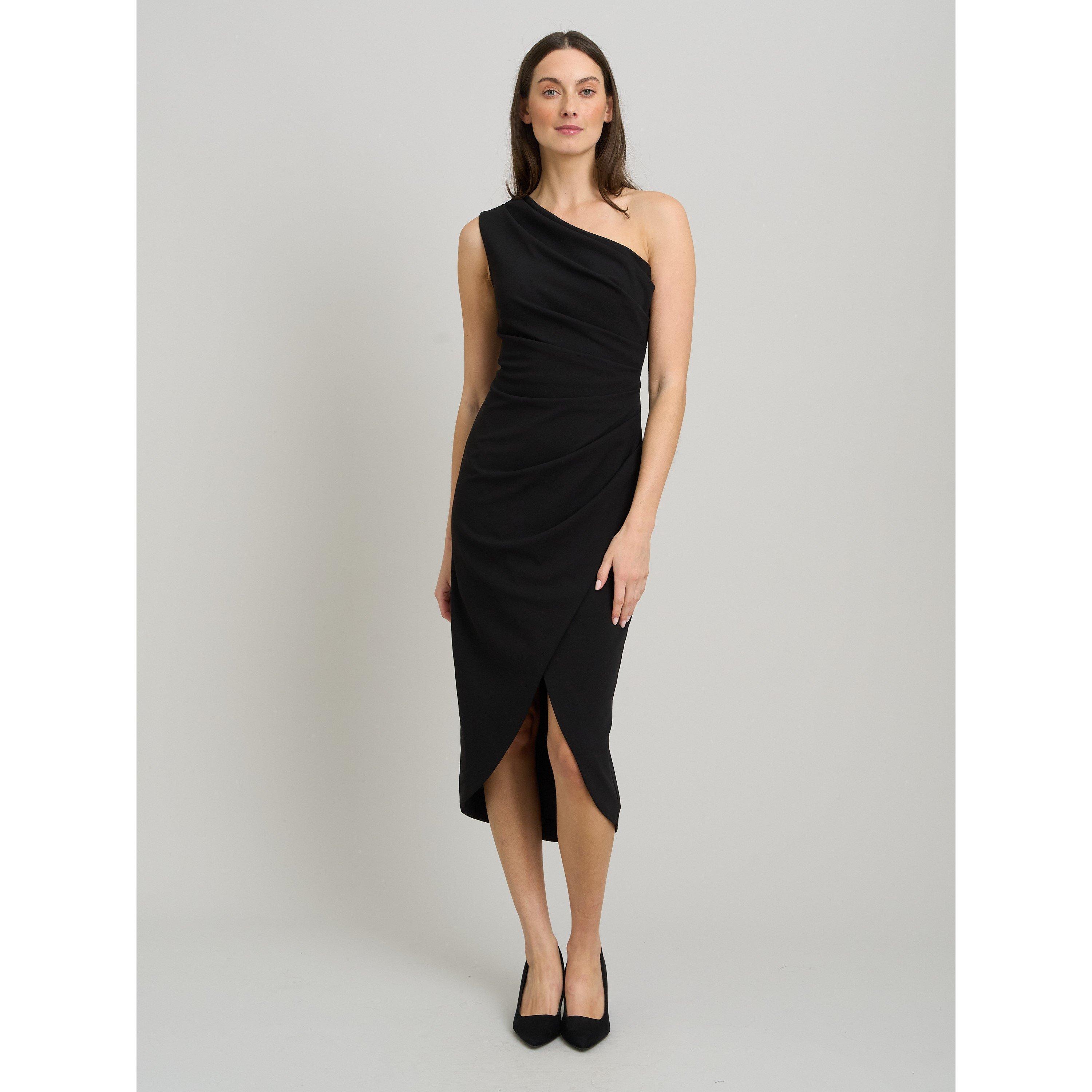 Black - Gina Bacconi - Marcela Short One Shoulder Crepe Dress - 4