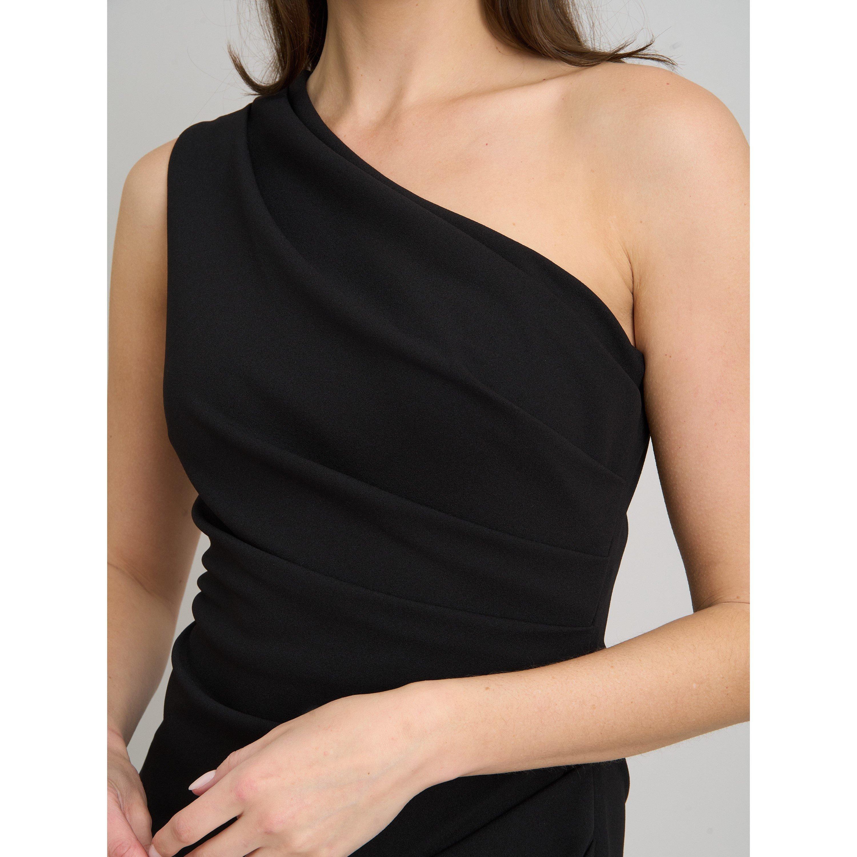Black - Gina Bacconi - Marcela Short One Shoulder Crepe Dress - 5