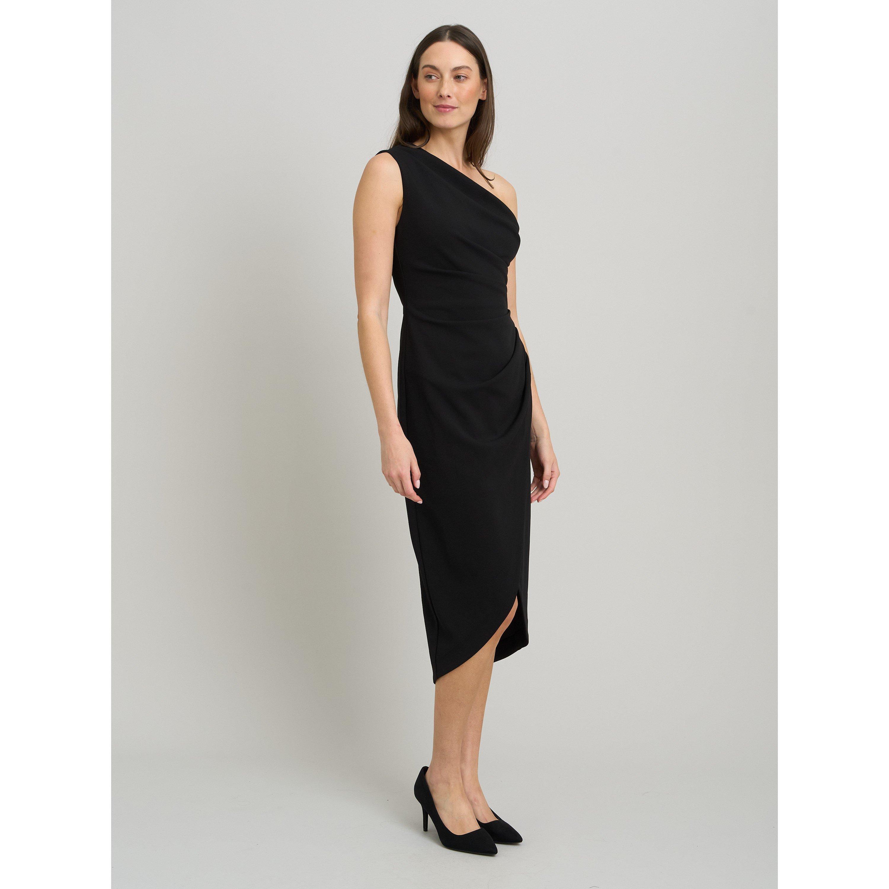 Black - Gina Bacconi - Marcela Short One Shoulder Crepe Dress - 6