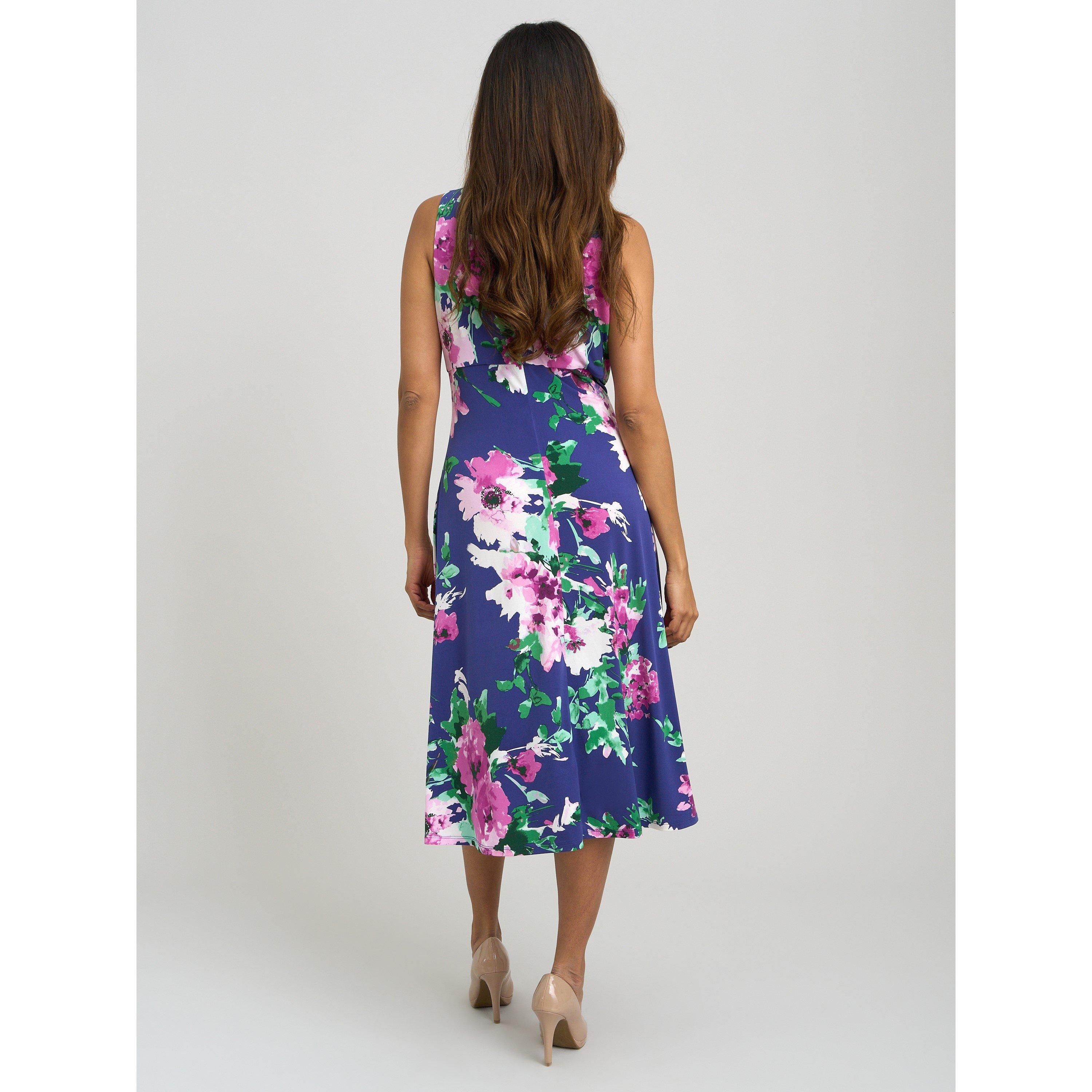 Navy / Multi - Gina Bacconi - Mary Ann Keyhole Print Midi Dress - 3