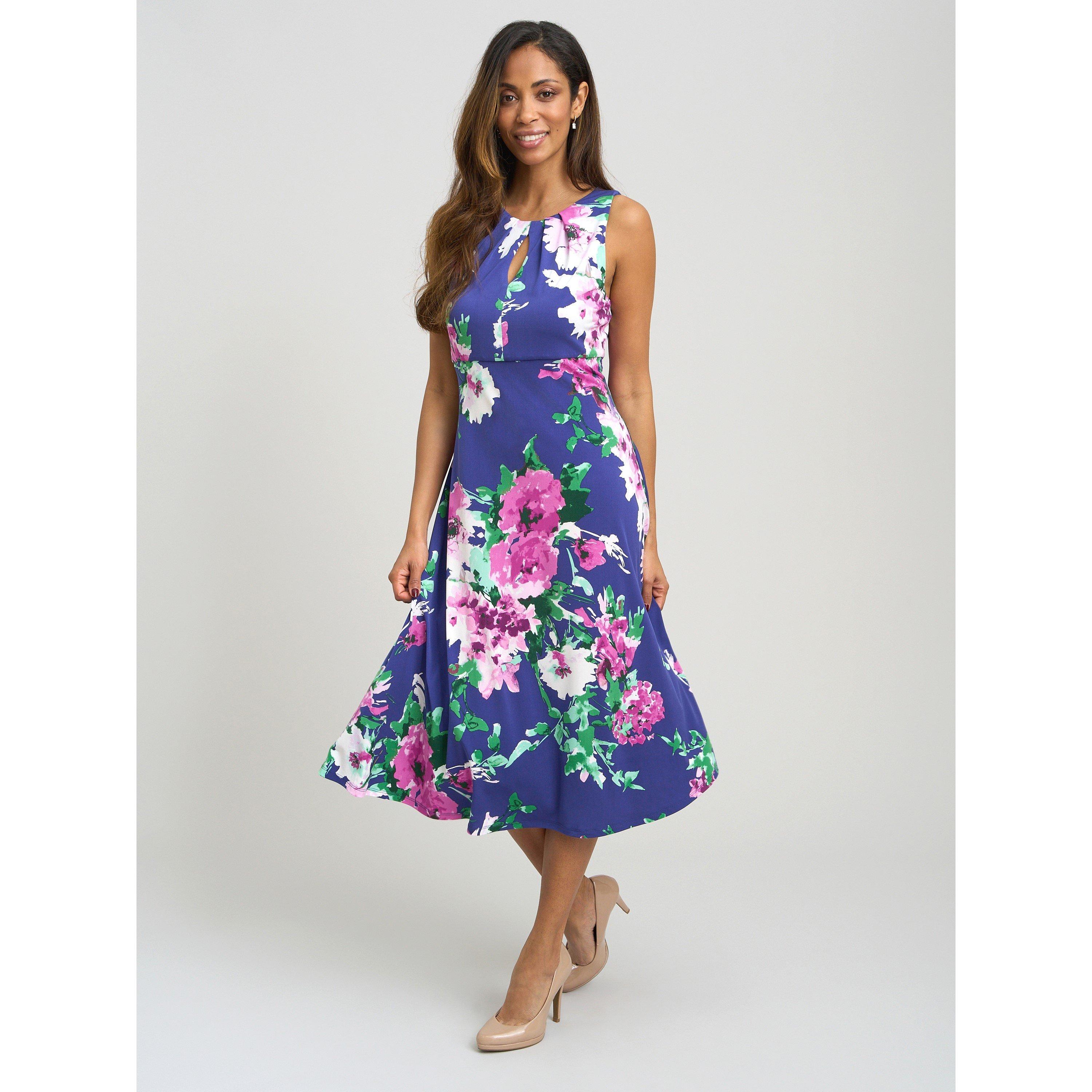 Navy / Multi - Gina Bacconi - Mary Ann Keyhole Print Midi Dress - 4