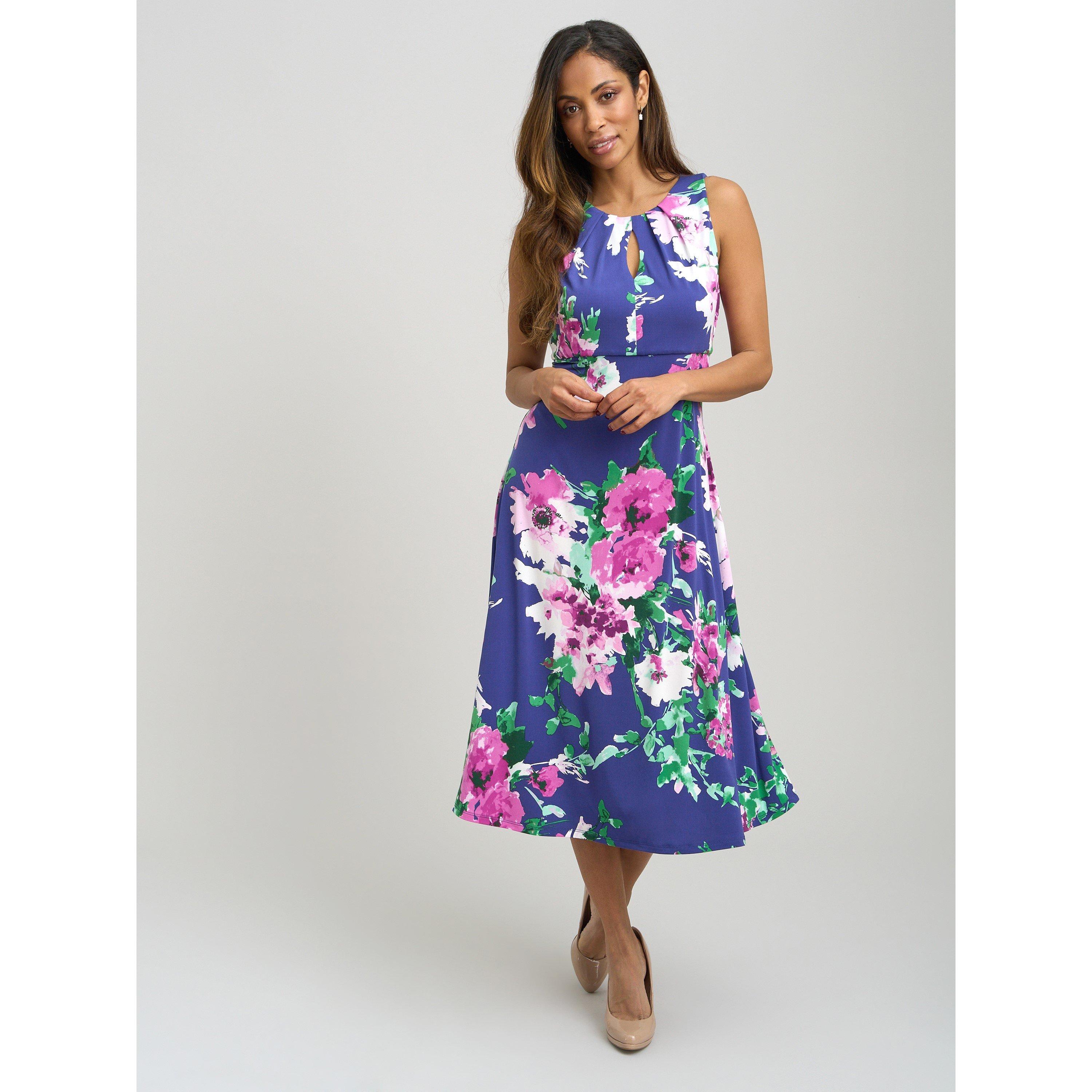 Navy / Multi - Gina Bacconi - Mary Ann Keyhole Print Midi Dress - 6