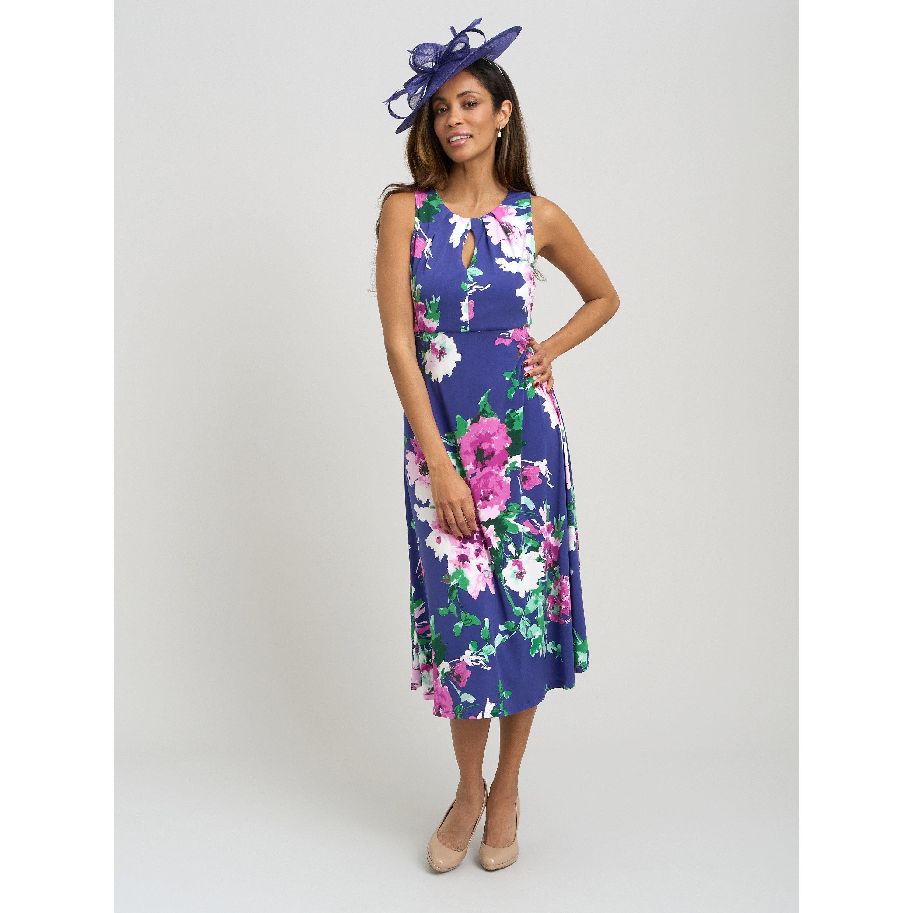 Navy / Multi - Gina Bacconi - Mary Ann Keyhole Print Midi Dress - 7