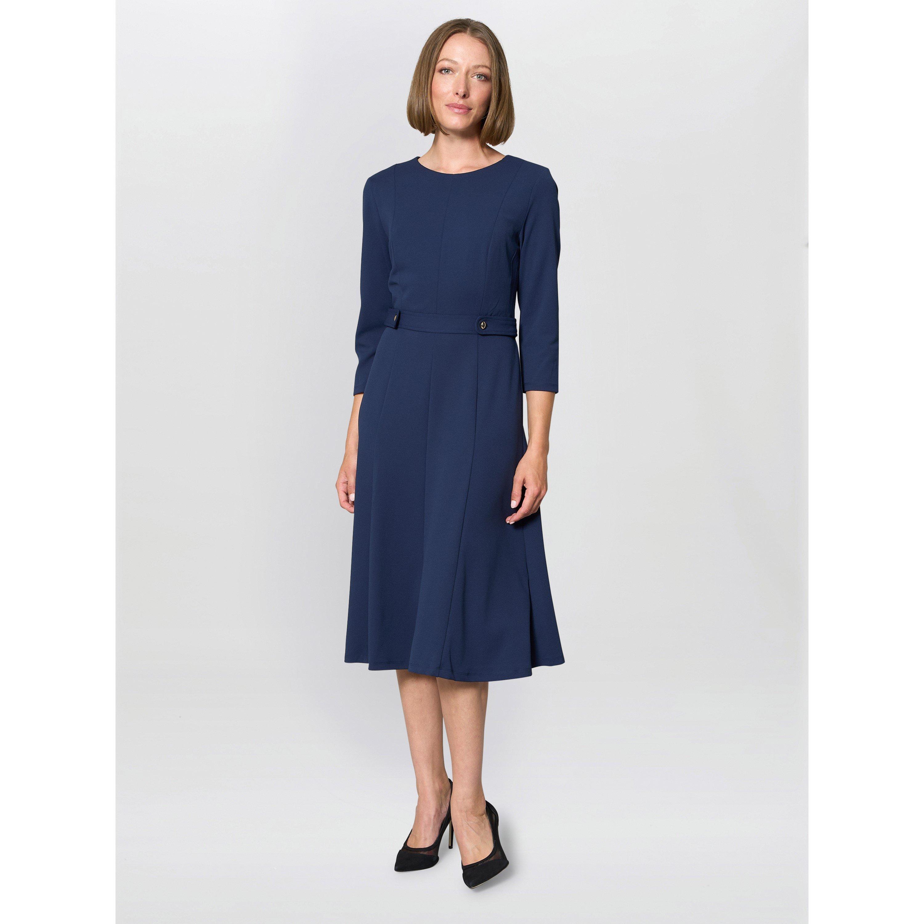 Navy - Gina Bacconi - Karon Long Sleeve Midi Dress - 1