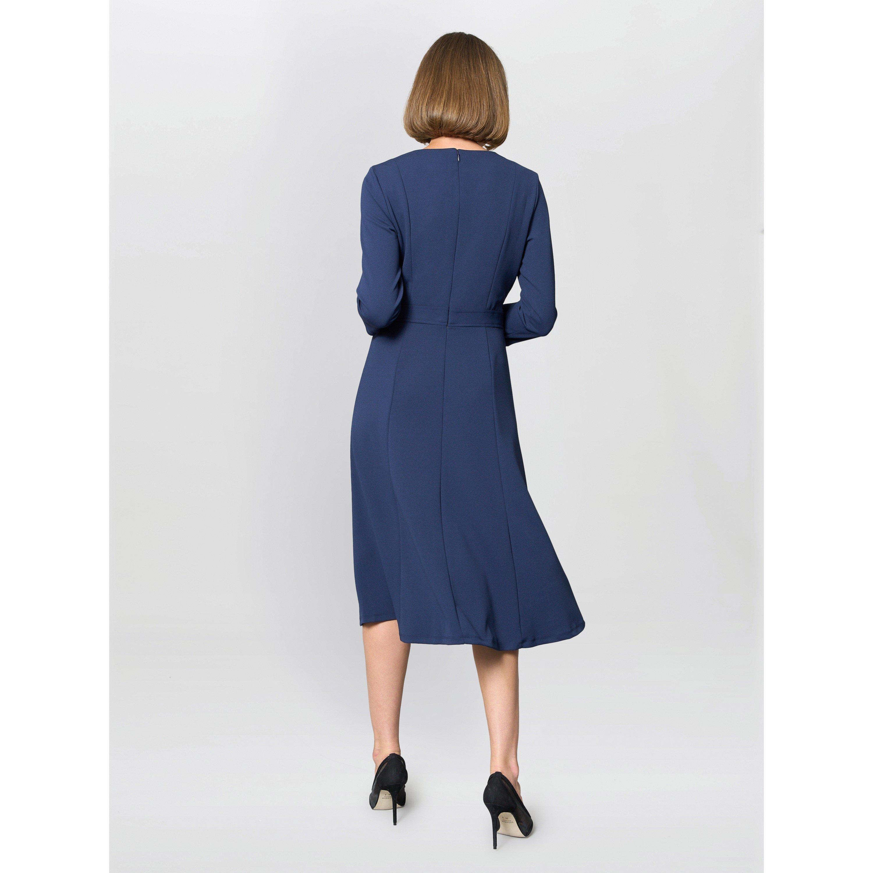Navy - Gina Bacconi - Karon Long Sleeve Midi Dress - 2